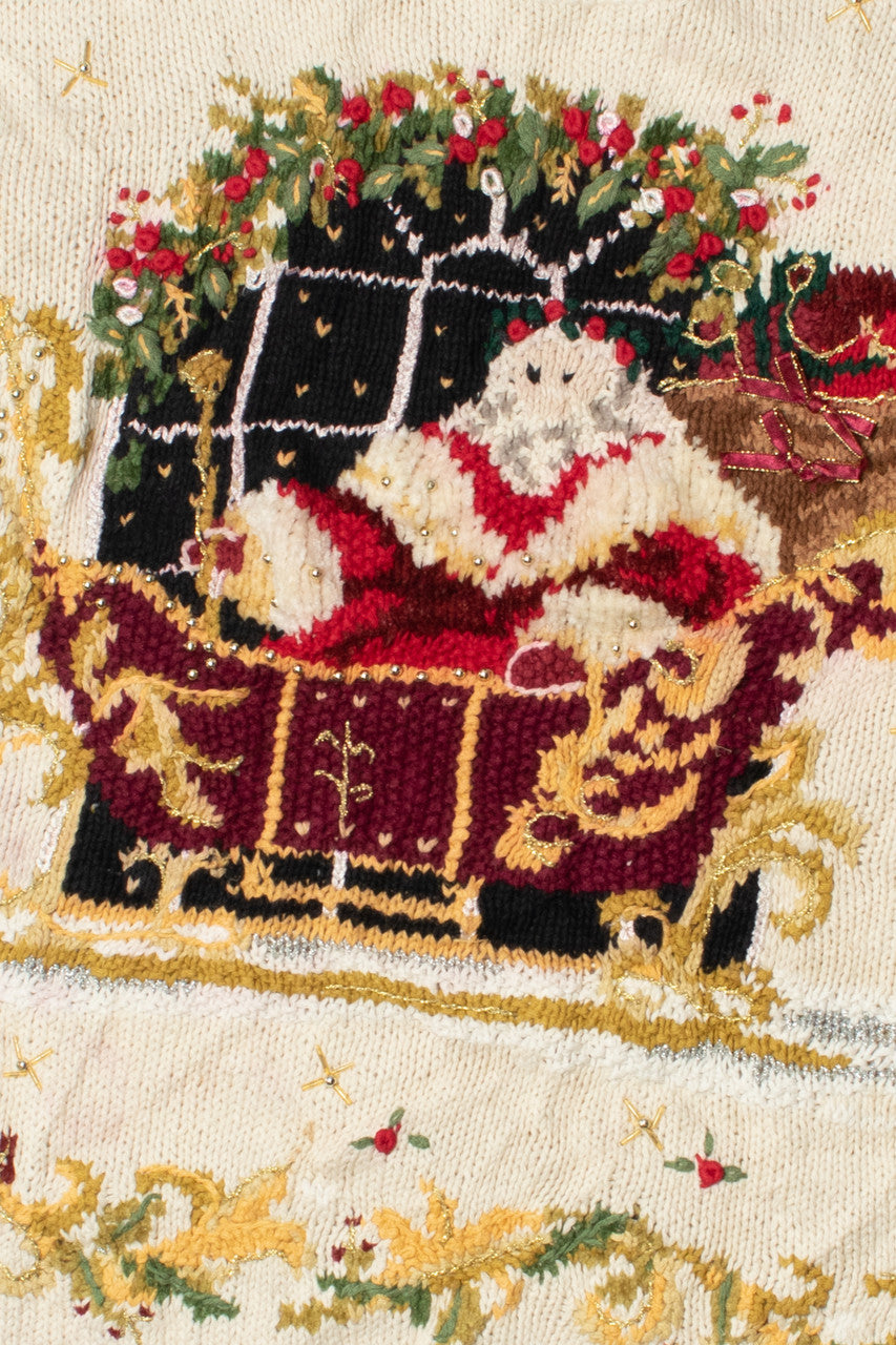 Vintage Elegant Santa And His Sleigh Ugly Christmas Sweater 61732