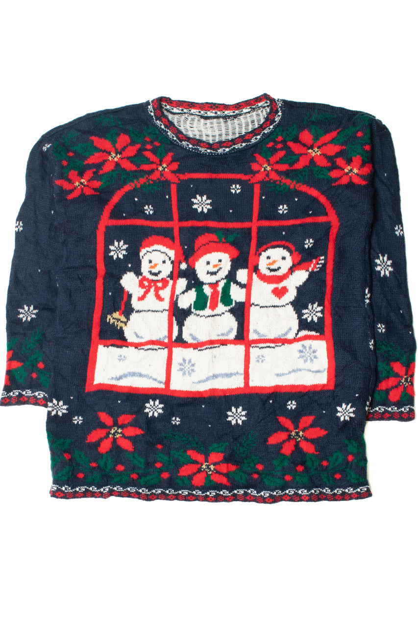 Vintage Snowmen Through The Window Ugly Christmas Pullover 61758