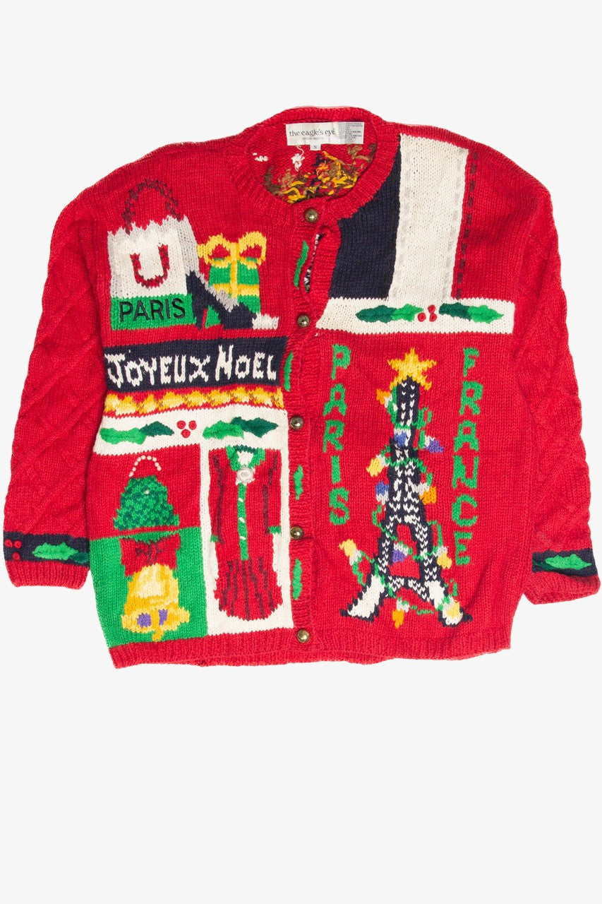 Vintage Red Paris France Ugly Christmas Cardigan 61981