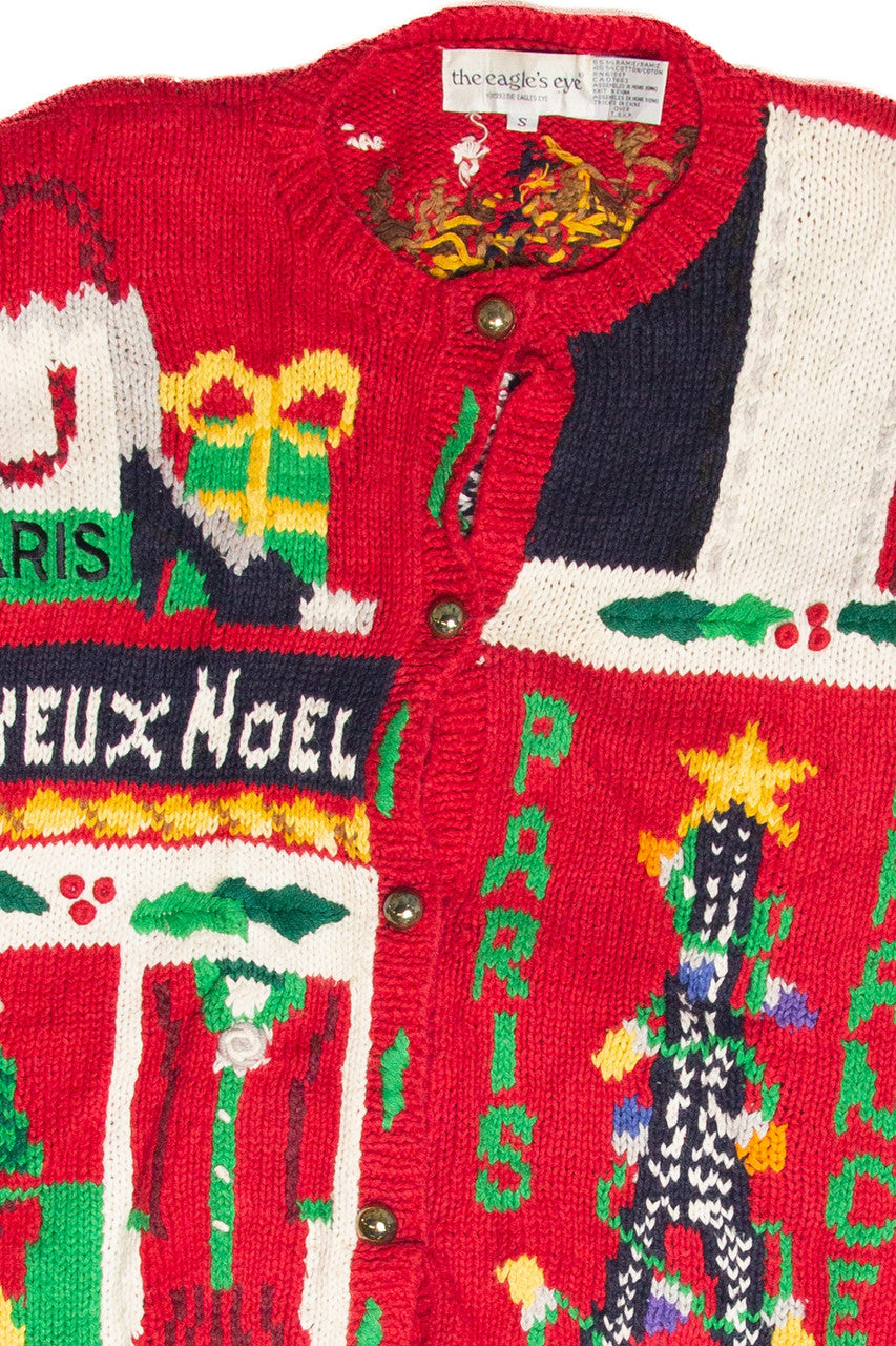 Vintage Red Paris France Ugly Christmas Cardigan 61981