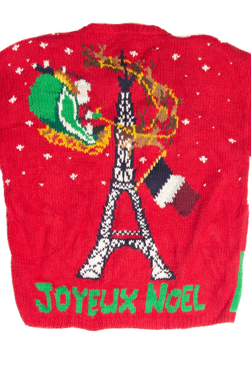Vintage Red Paris France Ugly Christmas Cardigan 61981