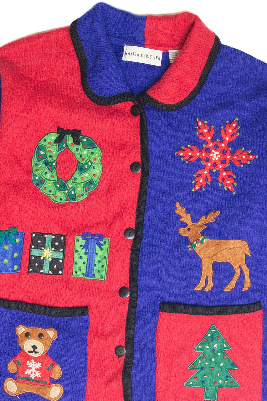 Vintage Red And Blue Ugly Christmas Cardigan 61996