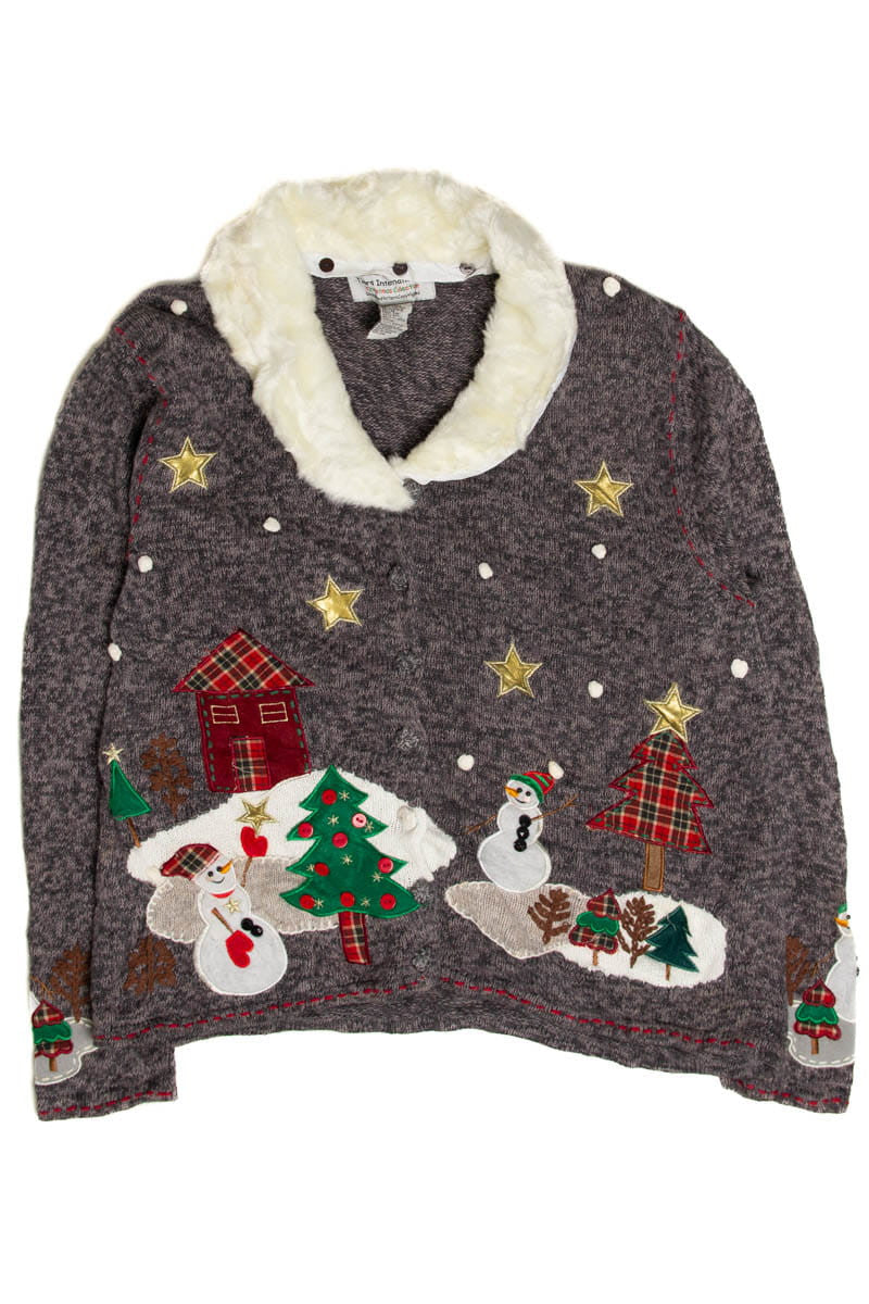 Gray Snowman Landscape Ugly Christmas Sweater 62019