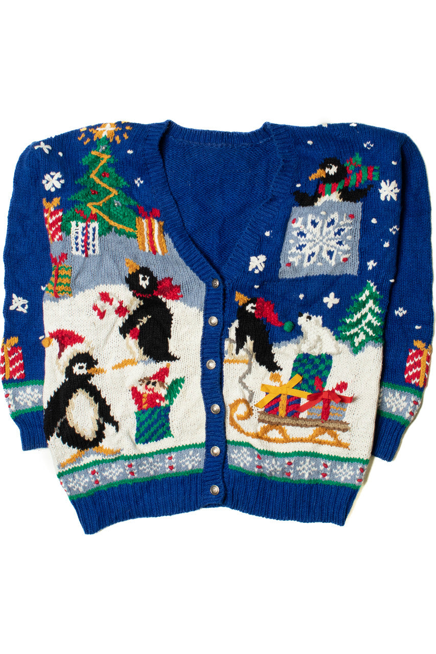 Adorable Penguin Scene Ugly Christmas Cardigan 62180