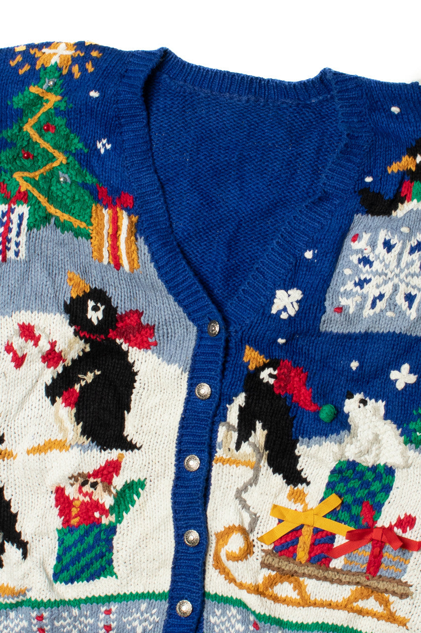 Adorable Penguin Scene Ugly Christmas Cardigan 62180