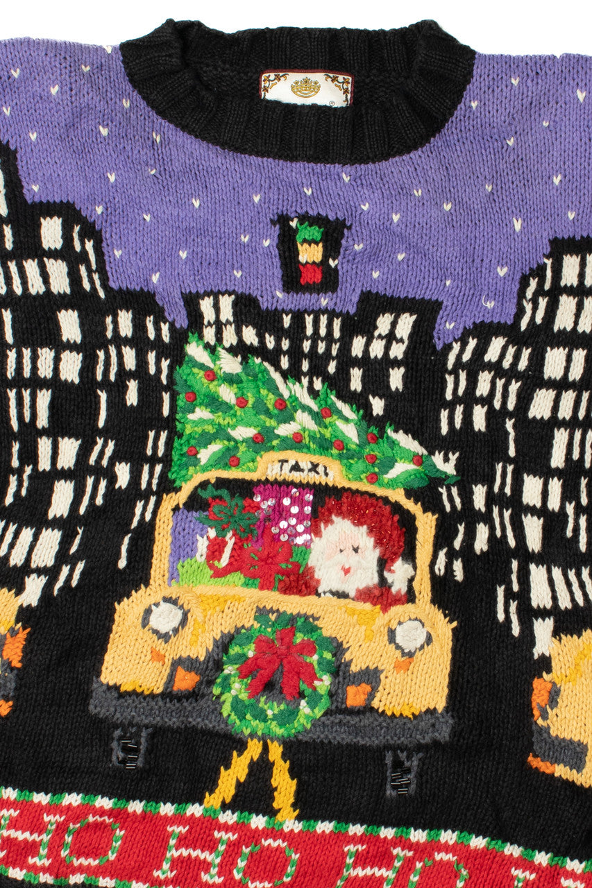"Ho Ho Ho" Santa City Taxi Ugly Christmas Sweater 62187