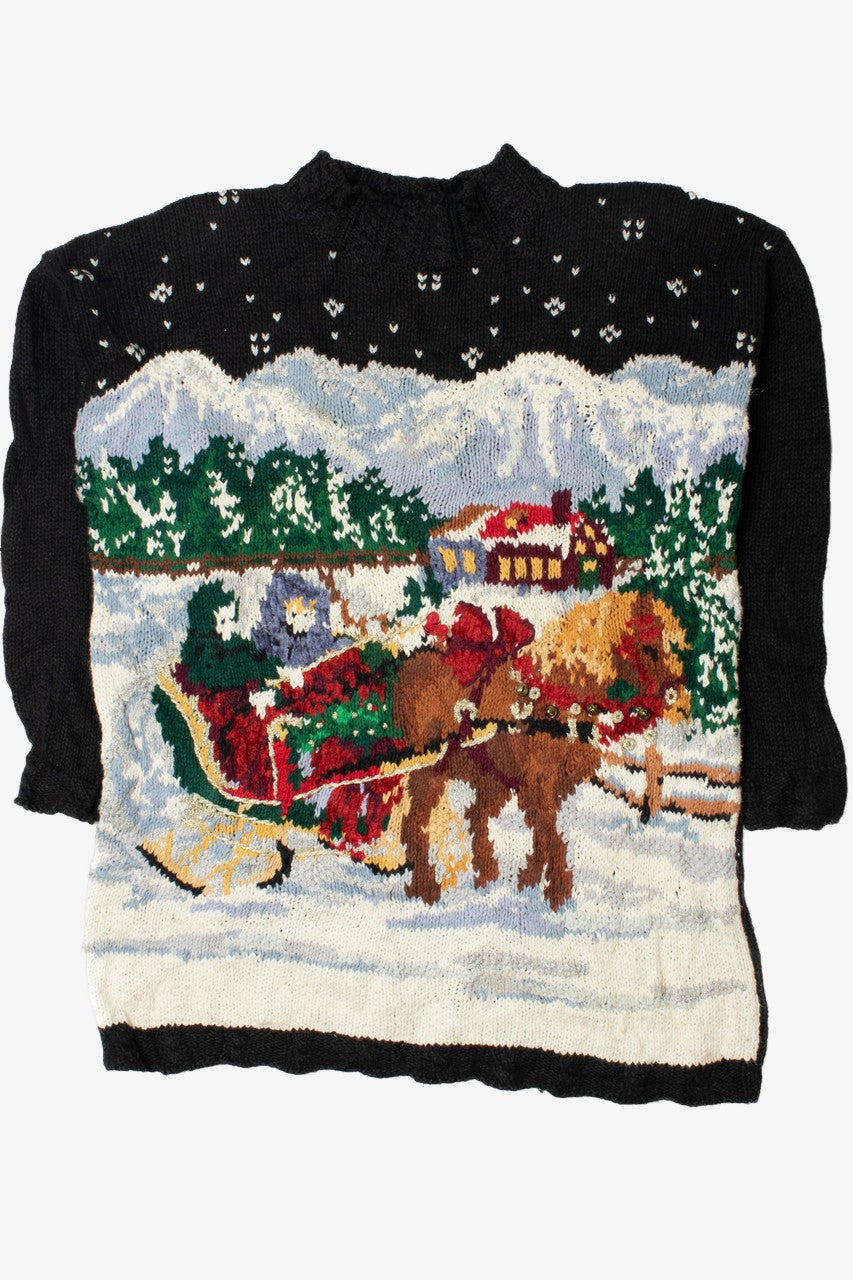Horse Sleigh Holiday Scene Ugly Christmas Sweater 62190