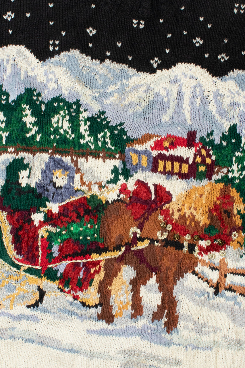 Horse Sleigh Holiday Scene Ugly Christmas Sweater 62190