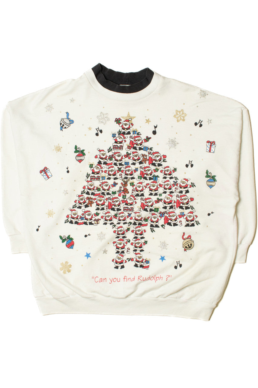 "Find Rudolph?" Santa Tree Puzzle Ugly Christmas Sweatshirt 62205
