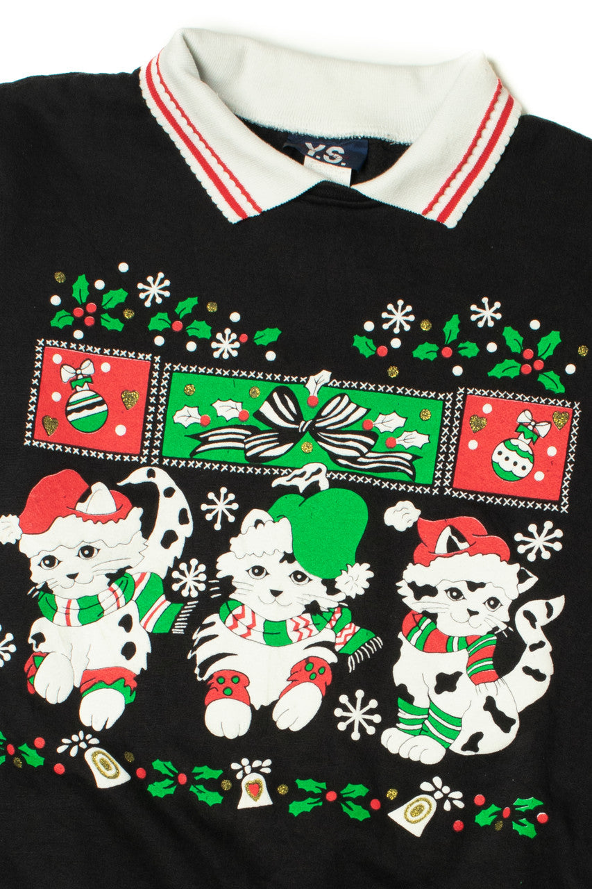 Holiday Cats Front/Back Embossed Print Ugly Christmas Sweatshirt 62223