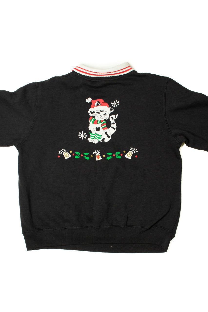 Holiday Cats Front/Back Embossed Print Ugly Christmas Sweatshirt 62223