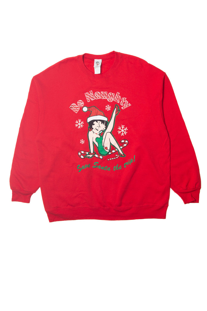 Betty Boop "Be Naughty, Save Santa The Trip" Ugly Christmas Sweater 63751
