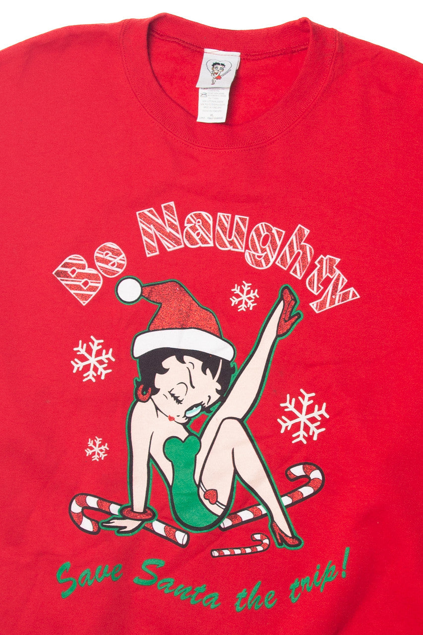 Betty Boop "Be Naughty, Save Santa The Trip" Ugly Christmas Sweater 63751