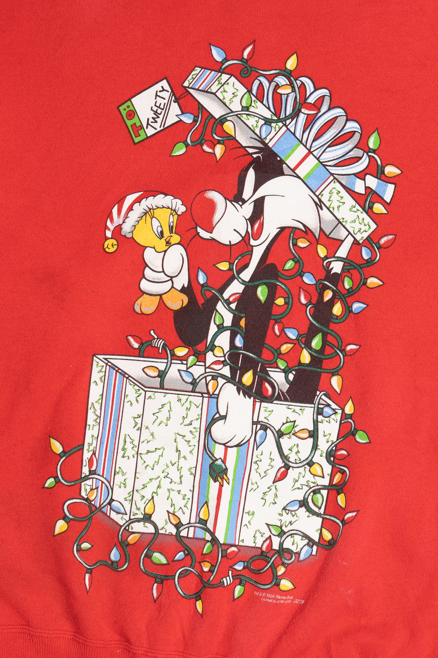 Vintage Tweety Bird & Sylvester Looney Tunes Ugly Christmas Sweatshirt (1990s)