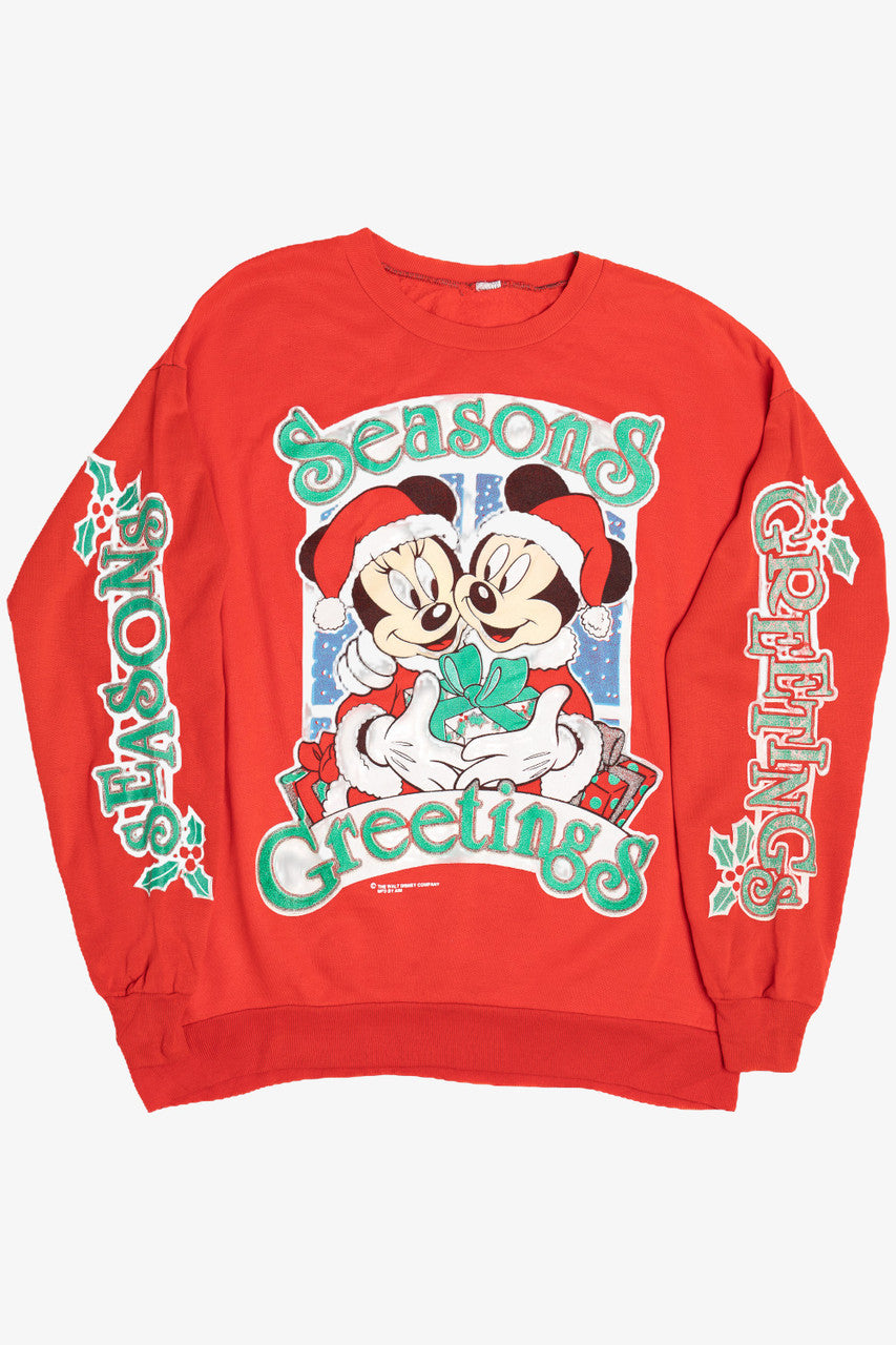 Vintage "Seasons Greetings" Mickey & Minnie Mouse Ugly Christmas Sweatshirt (1990s)