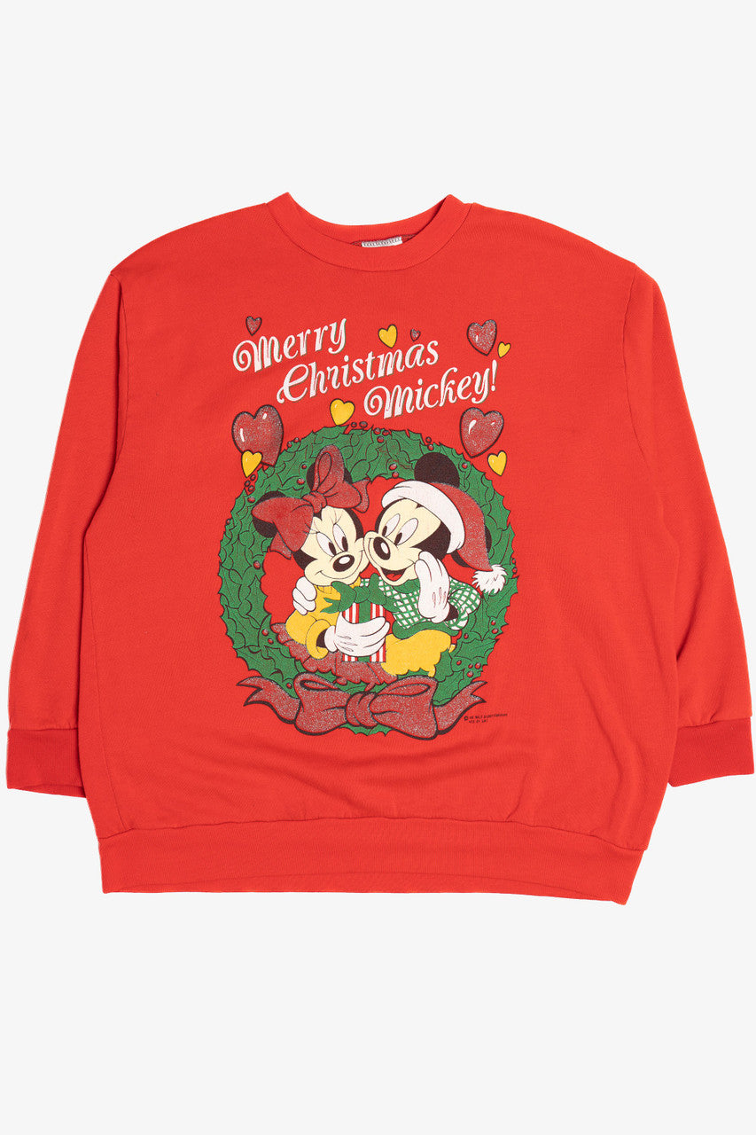 Vintage Mickey & Minnie Mouse "Season's Greetings" Front/Back Print Ugly Christmas Sweatshirt