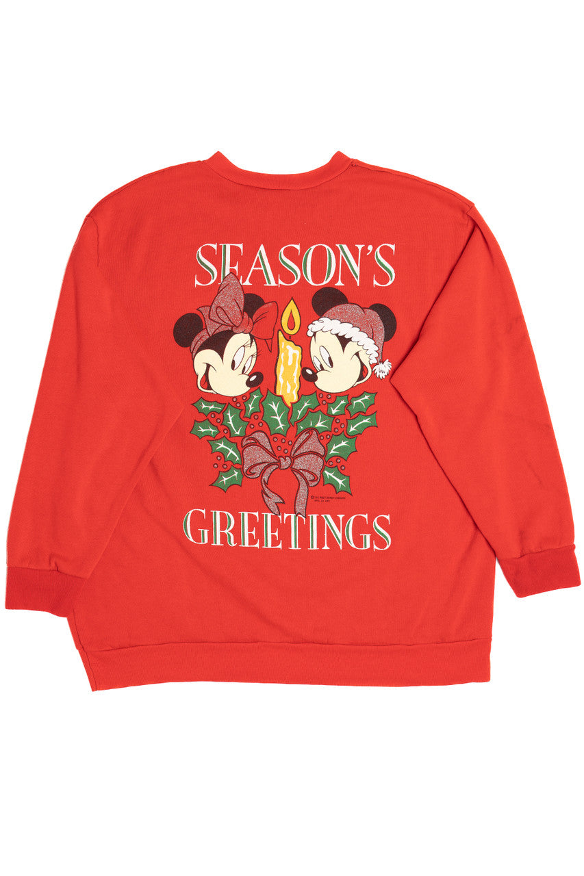 Vintage Mickey & Minnie Mouse "Season's Greetings" Front/Back Print Ugly Christmas Sweatshirt
