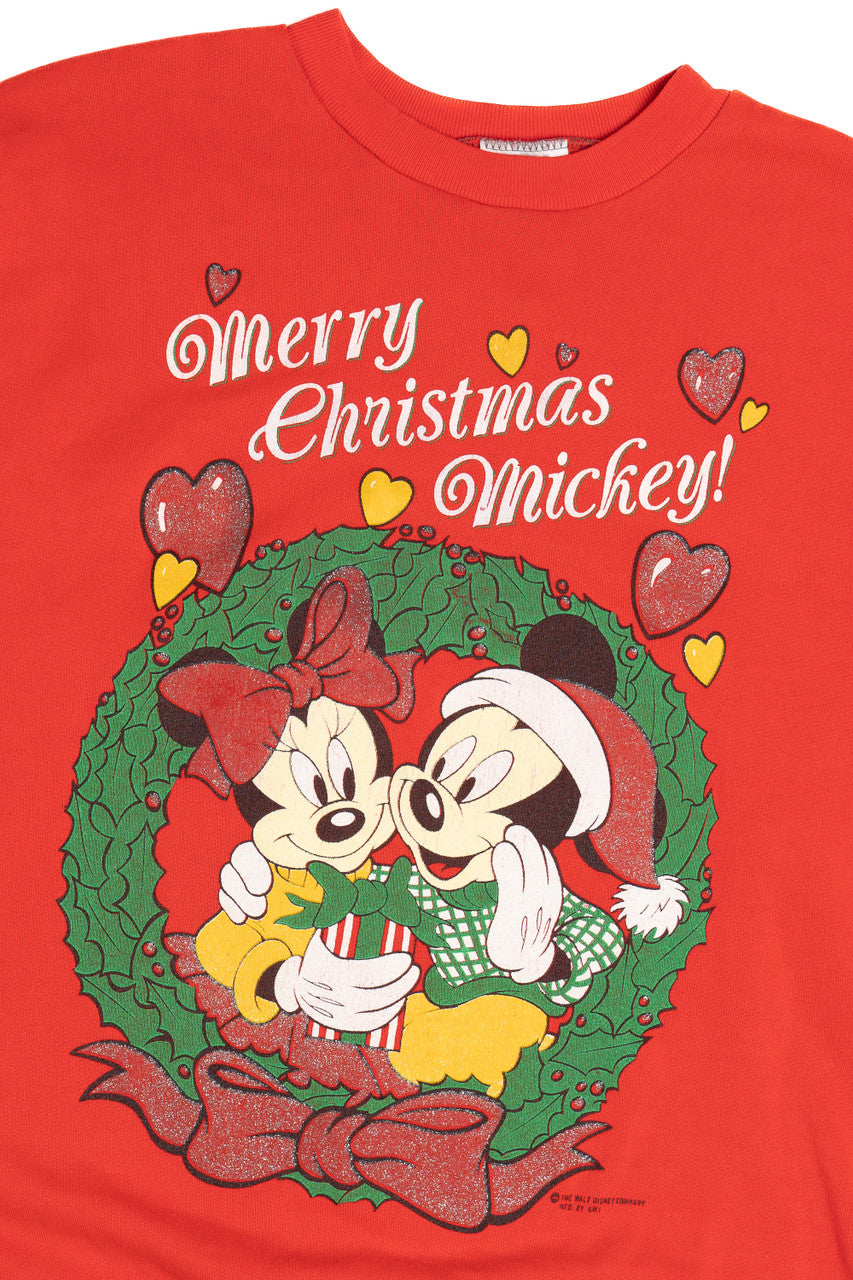 Vintage Mickey & Minnie Mouse "Season's Greetings" Front/Back Print Ugly Christmas Sweatshirt