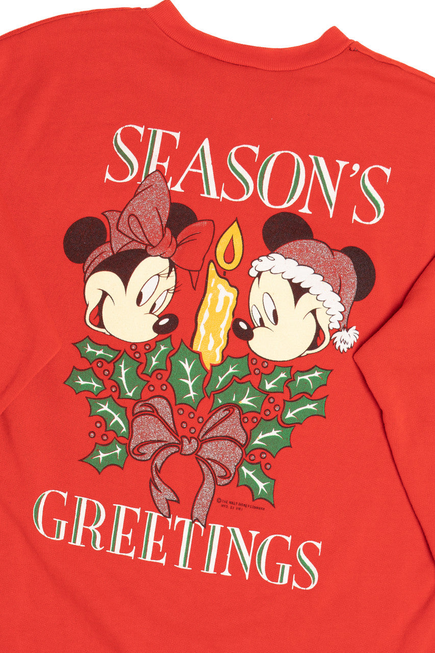 Vintage Mickey & Minnie Mouse "Season's Greetings" Front/Back Print Ugly Christmas Sweatshirt