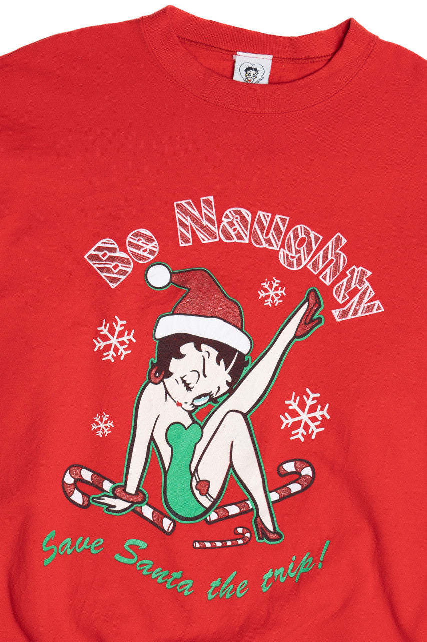 Vintage Betty Boop "Be Naughty Save Santa The Trip!" Ugly Christmas Sweatshirt