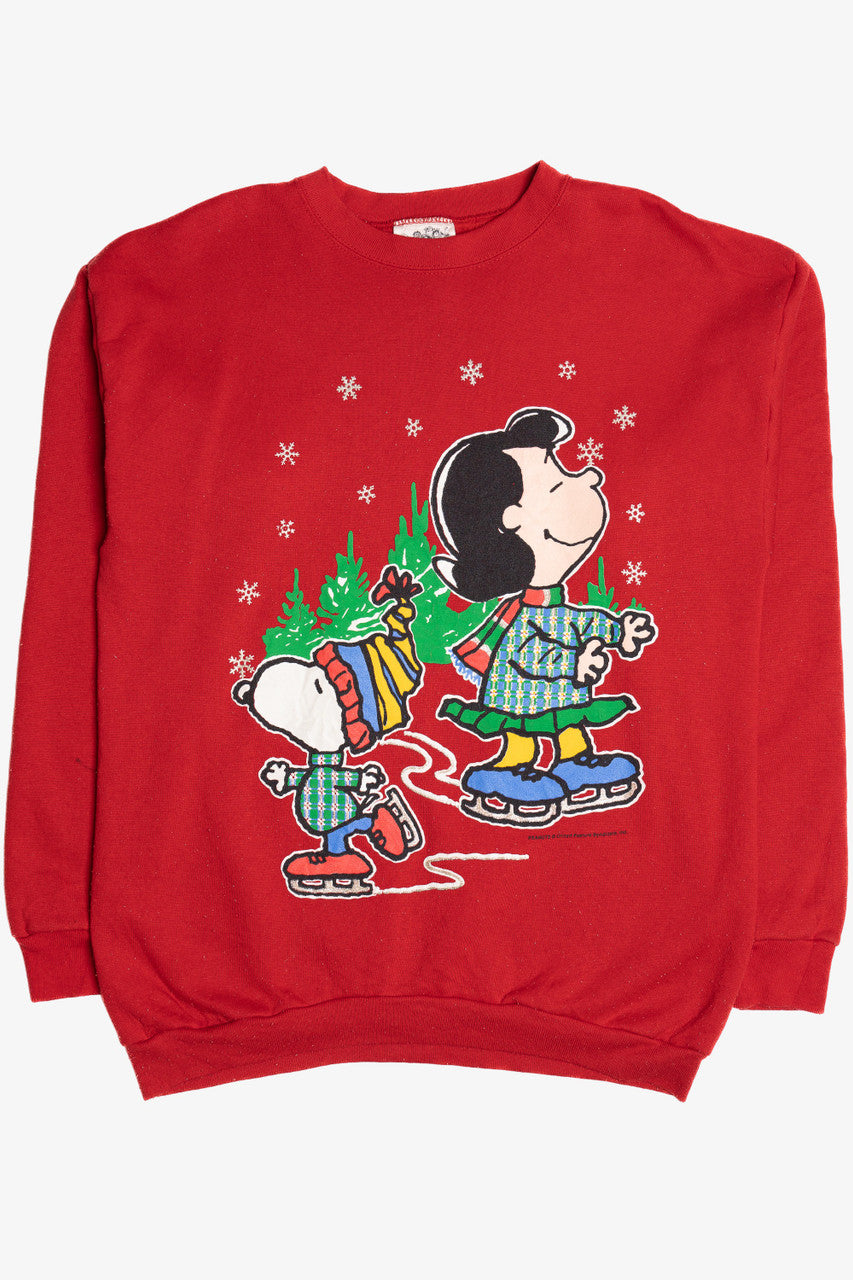 Vintage Snoopy & Lucy Ice Skating Peanuts Ugly Christmas Sweatshirt