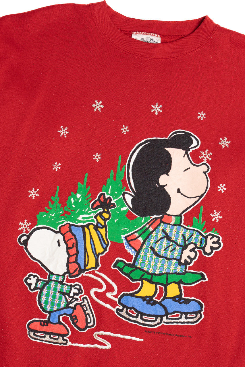 Vintage Snoopy & Lucy Ice Skating Peanuts Ugly Christmas Sweatshirt
