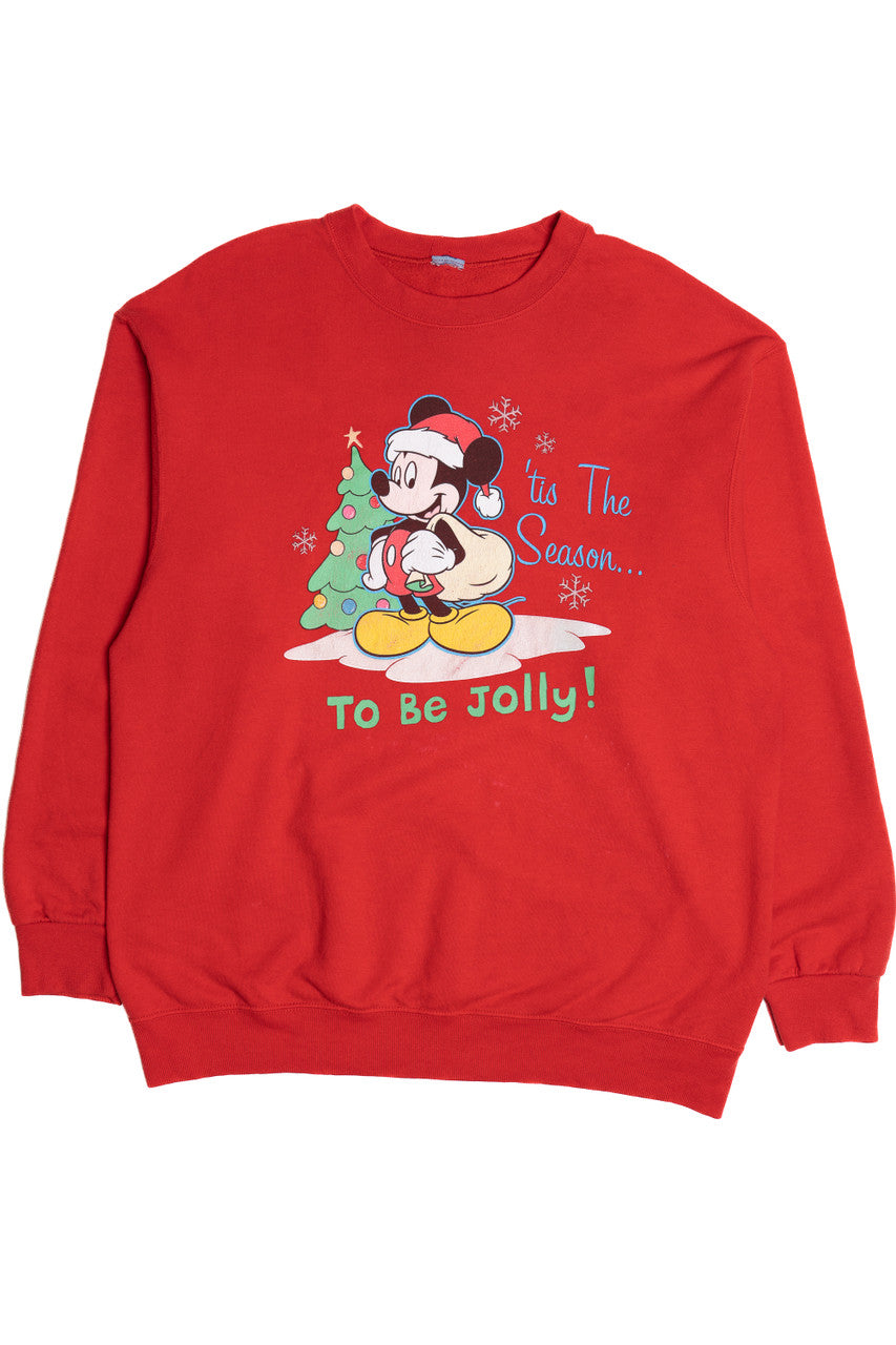Vintage Mickey Mouse "Tis The Season To Be Jolly!" Ugly Christmas Sweatshirt 64089