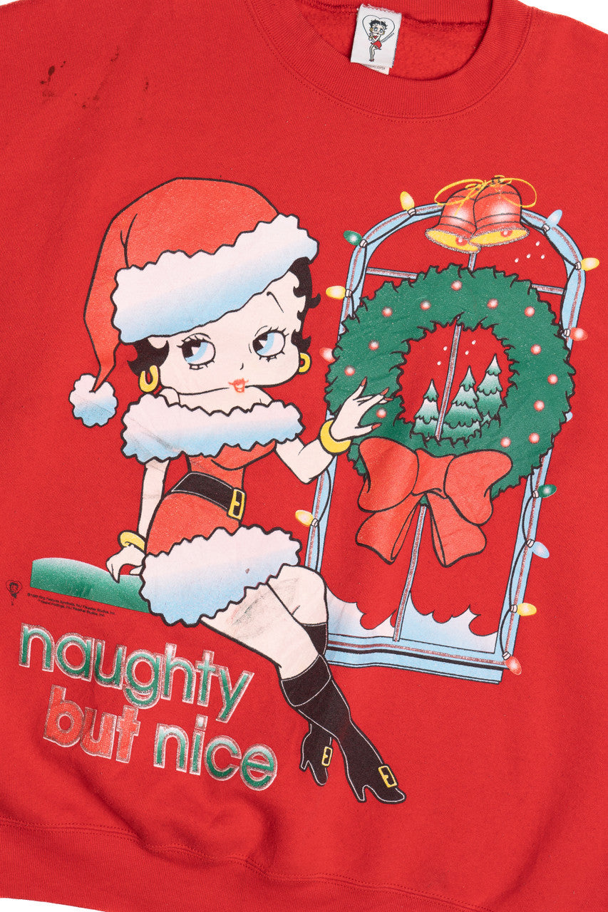 Vintage Betty Boop "Naughty But Nice" Ugly Christmas Sweatshirt