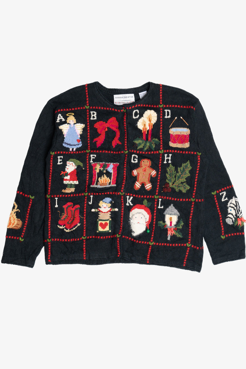 Vintage Christmas Alphabet Ugly Christmas Cardigan Sweater 64093