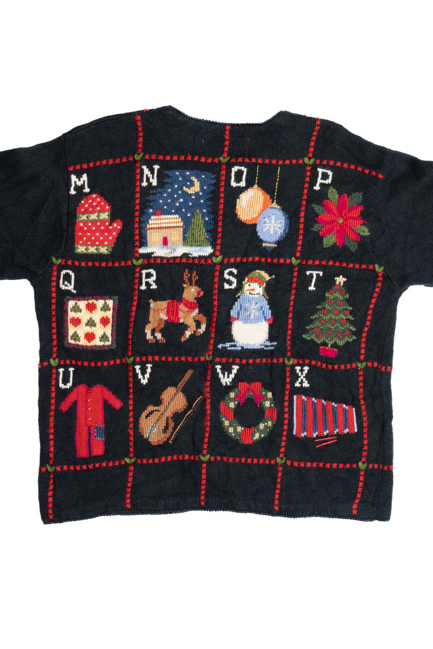 Vintage Christmas Alphabet Ugly Christmas Cardigan Sweater 64093