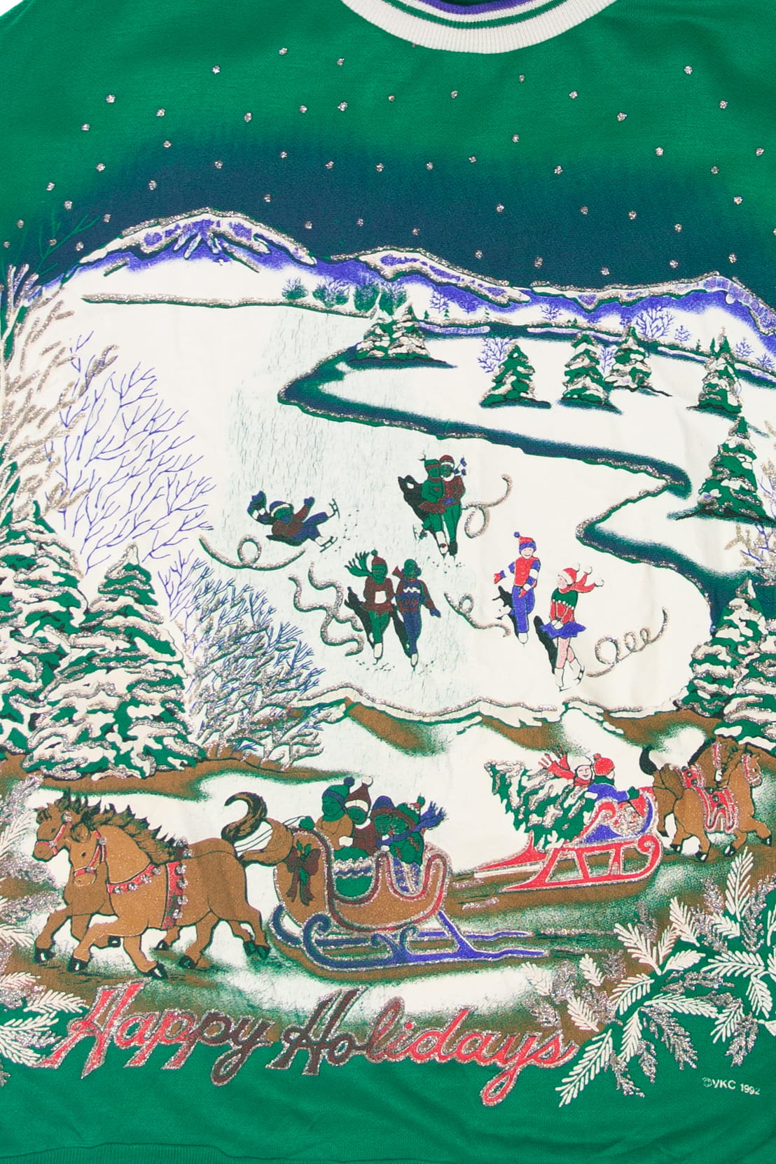 Vintage Sleigh Riders And Ice Skaters Ugly Christmas Sweatshirts (1980s)