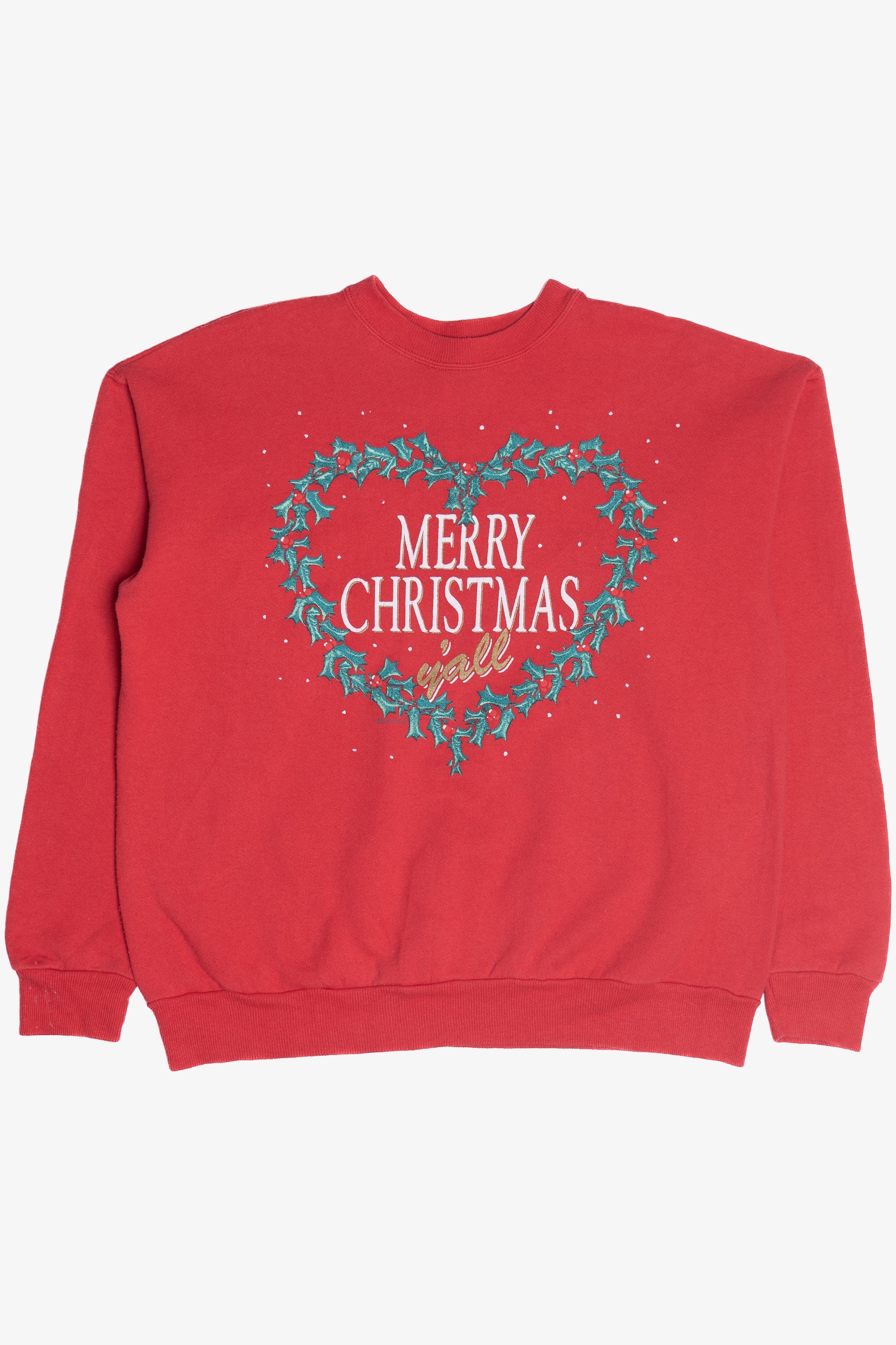 Vintage "Merry Christmas Y'all" Heart Wreath Sweatshirt (1990s)