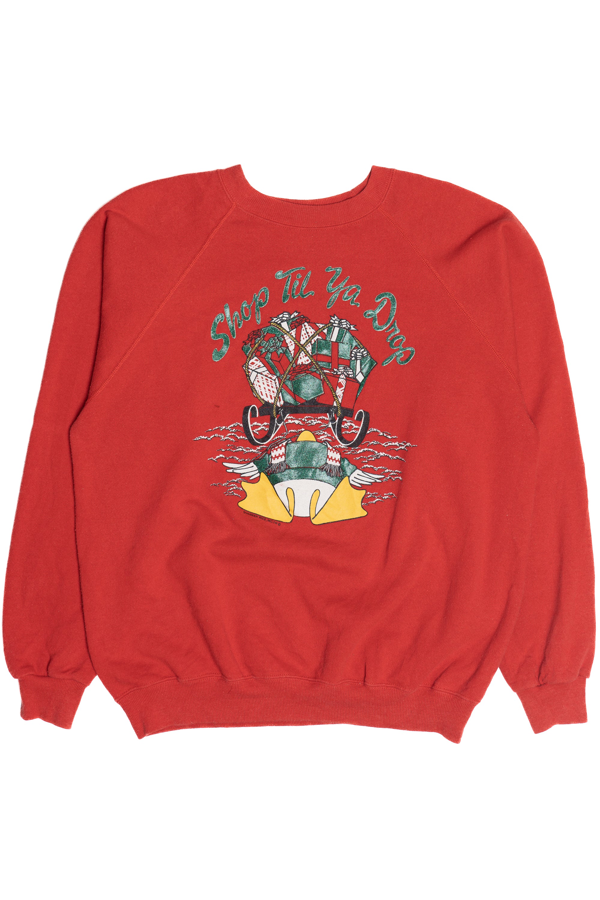 Vintage "Shop Til You Drop" Sleigh Full Of Presents Duck Sweatshirt (1990s)