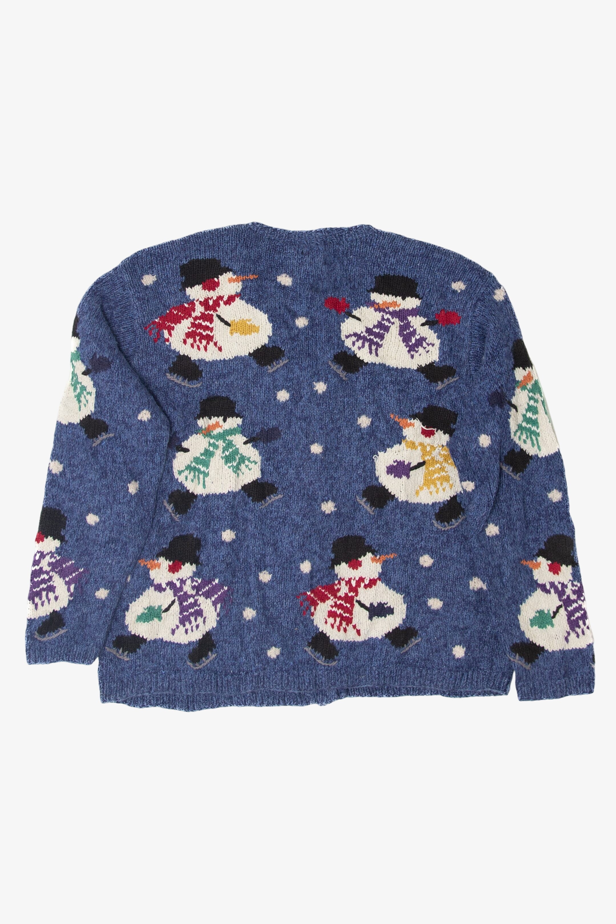 Vintage Snowmen Hand Knit Ugly Christmas Cardigan (1990s)
