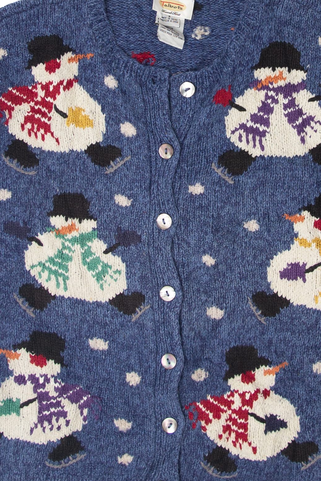 Vintage Snowmen Hand Knit Ugly Christmas Cardigan (1990s)