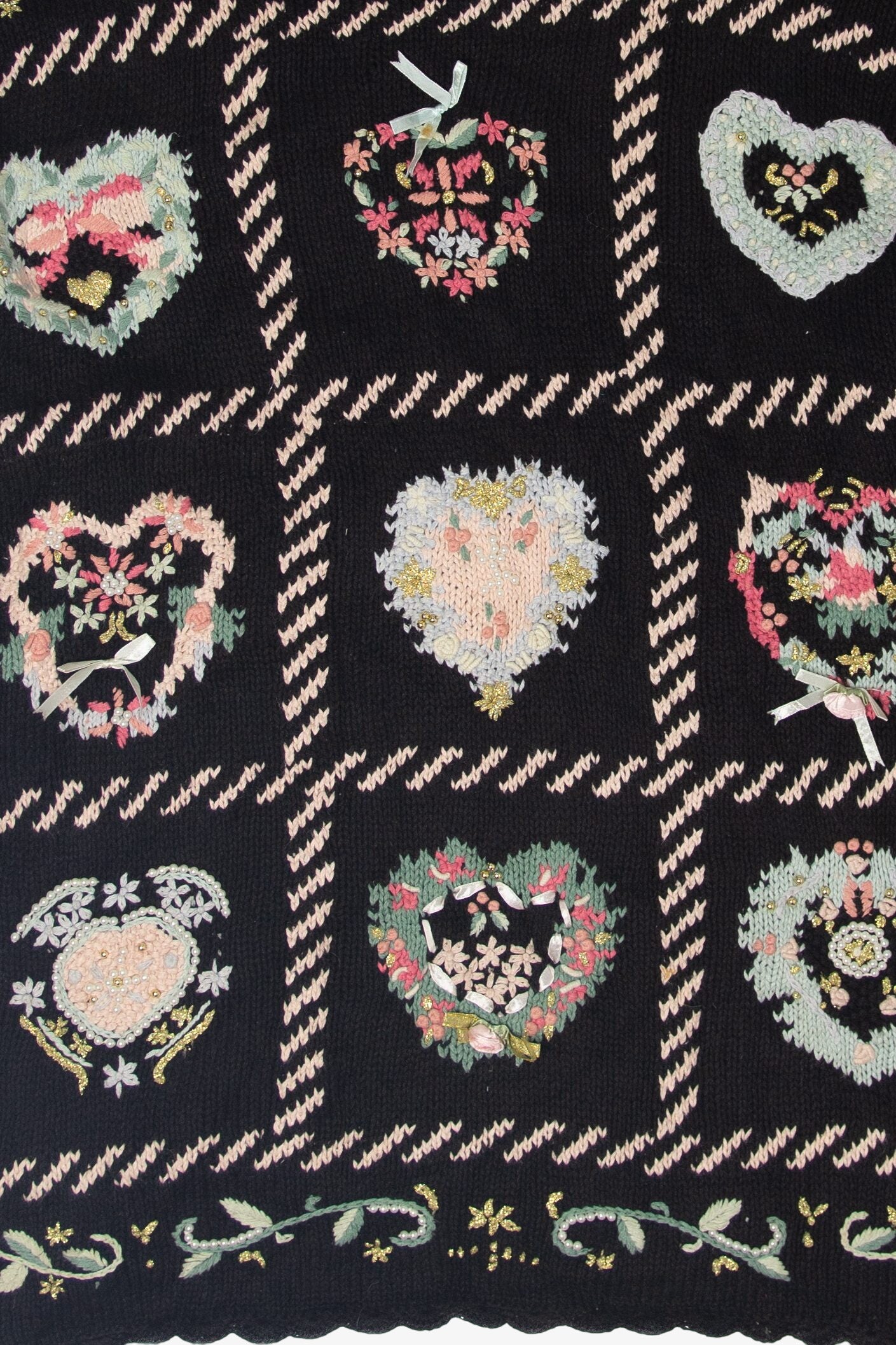 Vintage Heart Wreaths Ugly Christmas Pullovers (1990s)