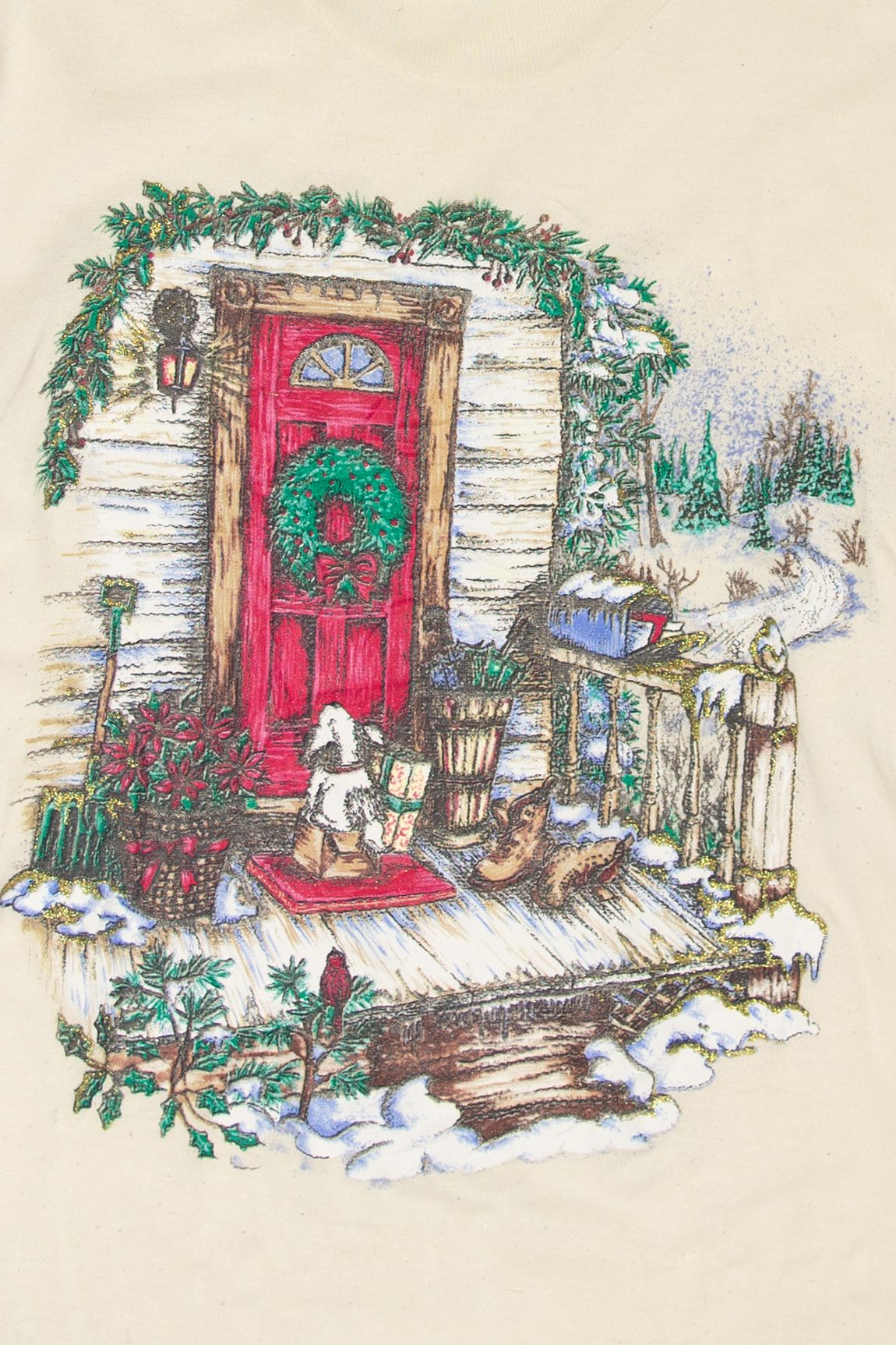 Vintage Snowy Porch Ugly Christmas Sweatshirts (1980s)