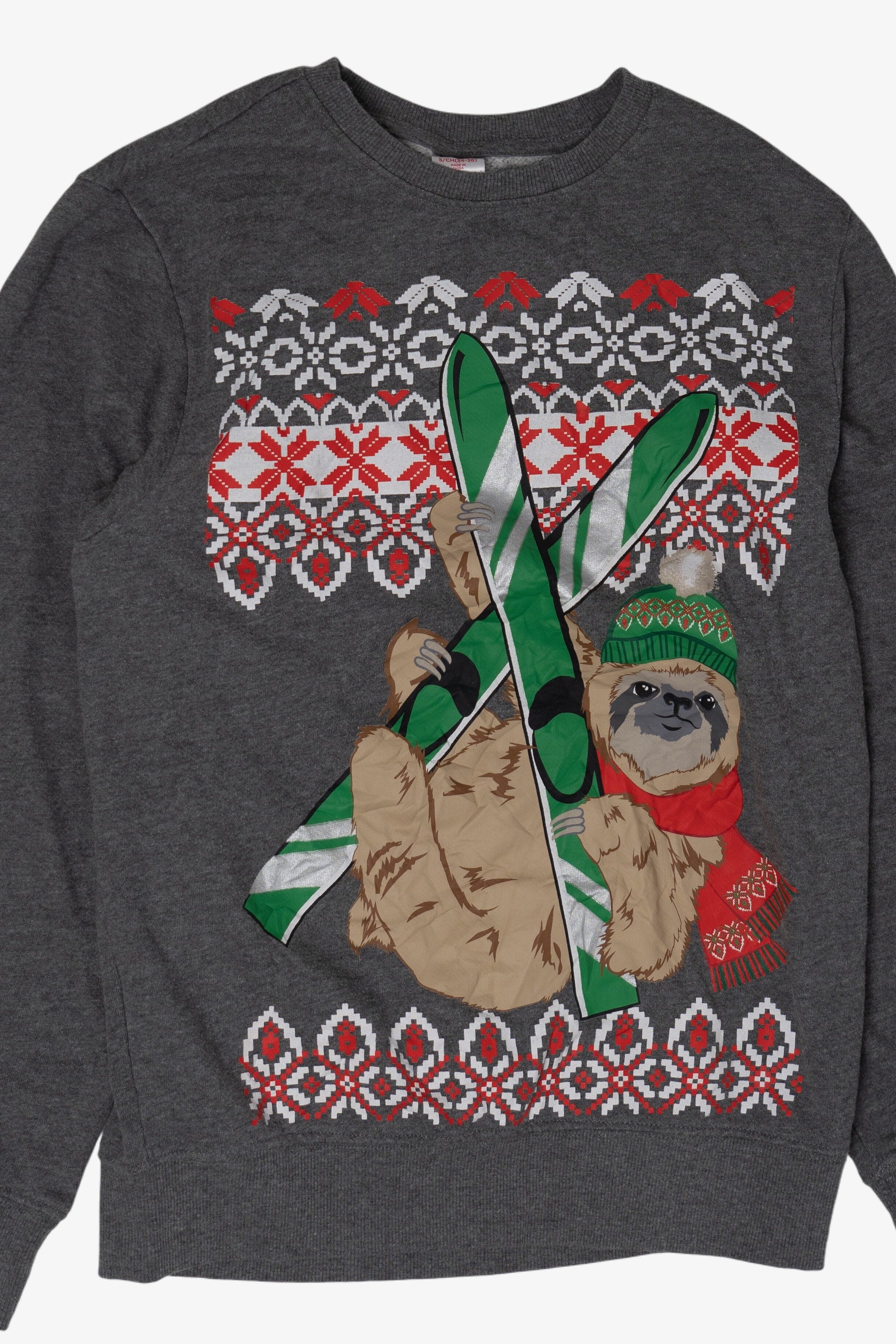 Vintage Sloth Skiing Ugly Christmas Sweatshirts (2010s)
