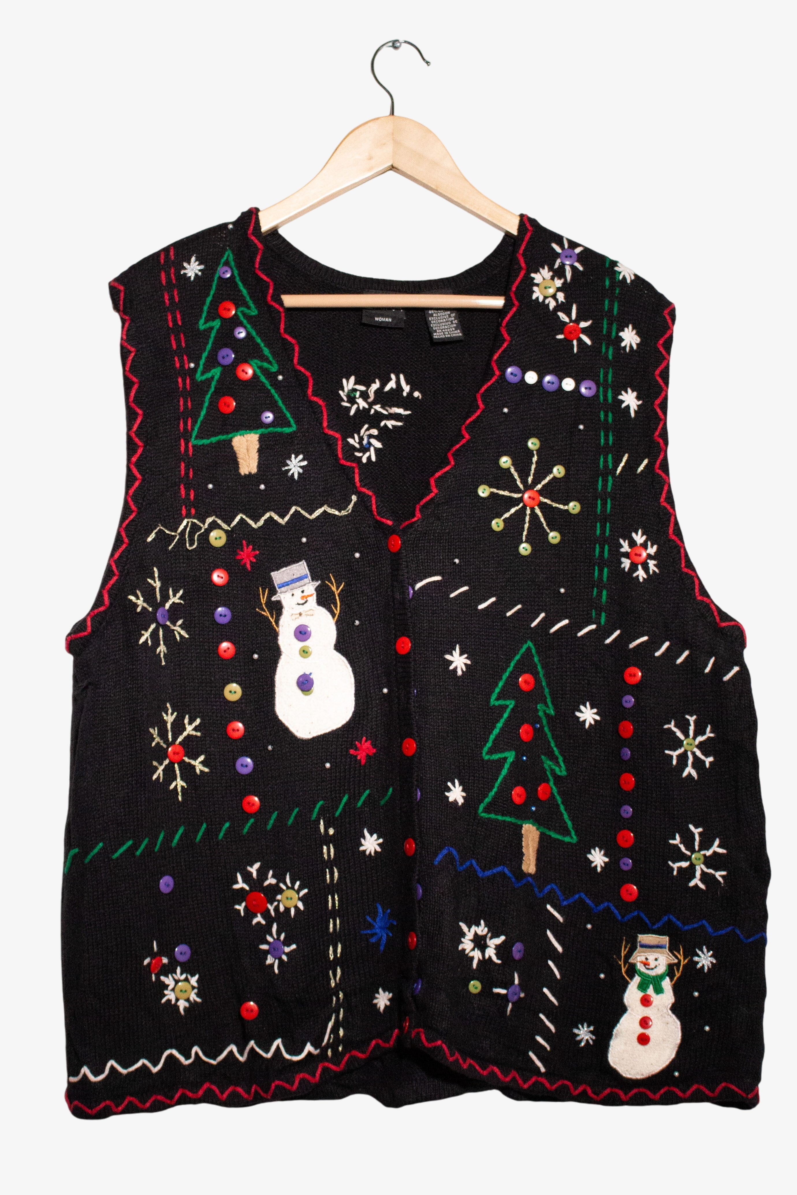 Vintage Snowmen Buttons Ugly Christmas Vest (2000s)