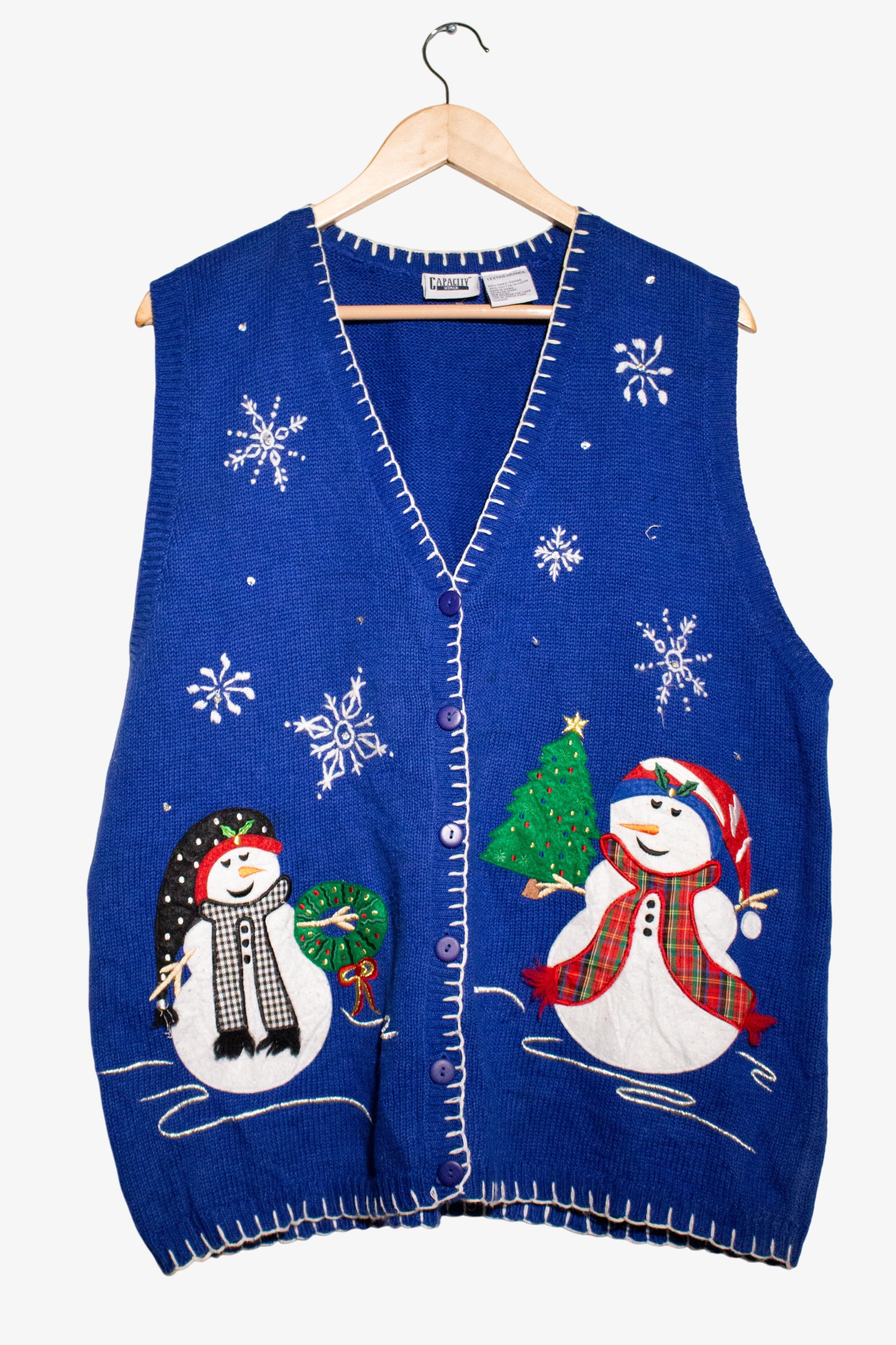 Vintage Blue Snowmen Ugly Christmas Vest (1990s)