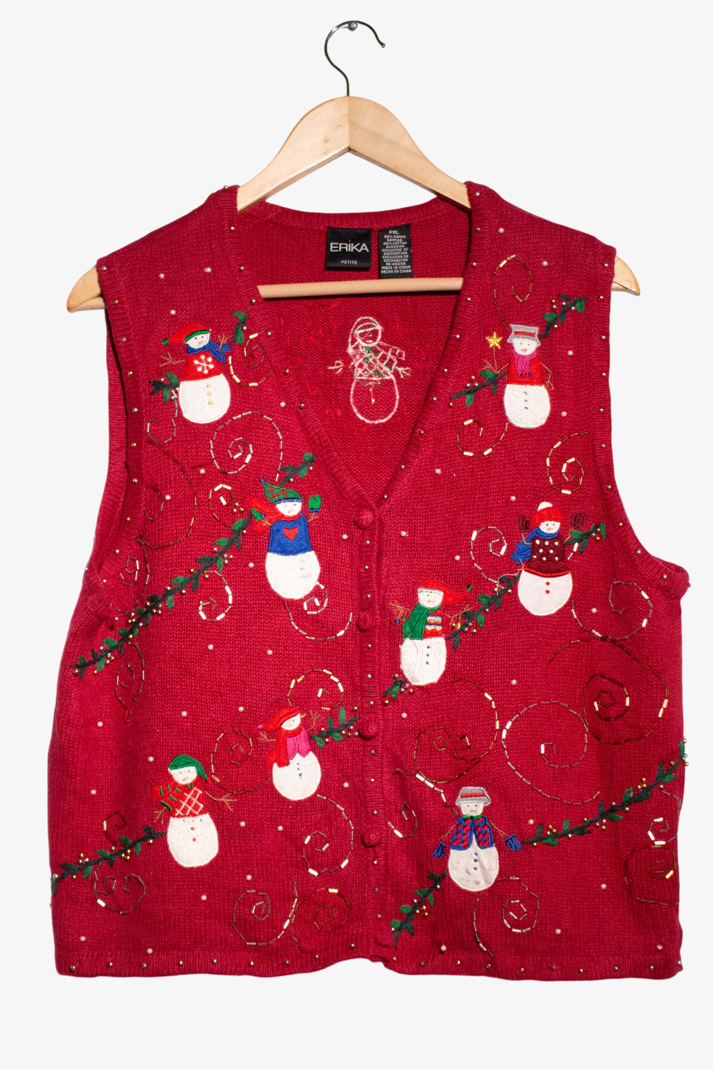 Vintage Red Snowmen Ugly Christmas Vest (2000s)