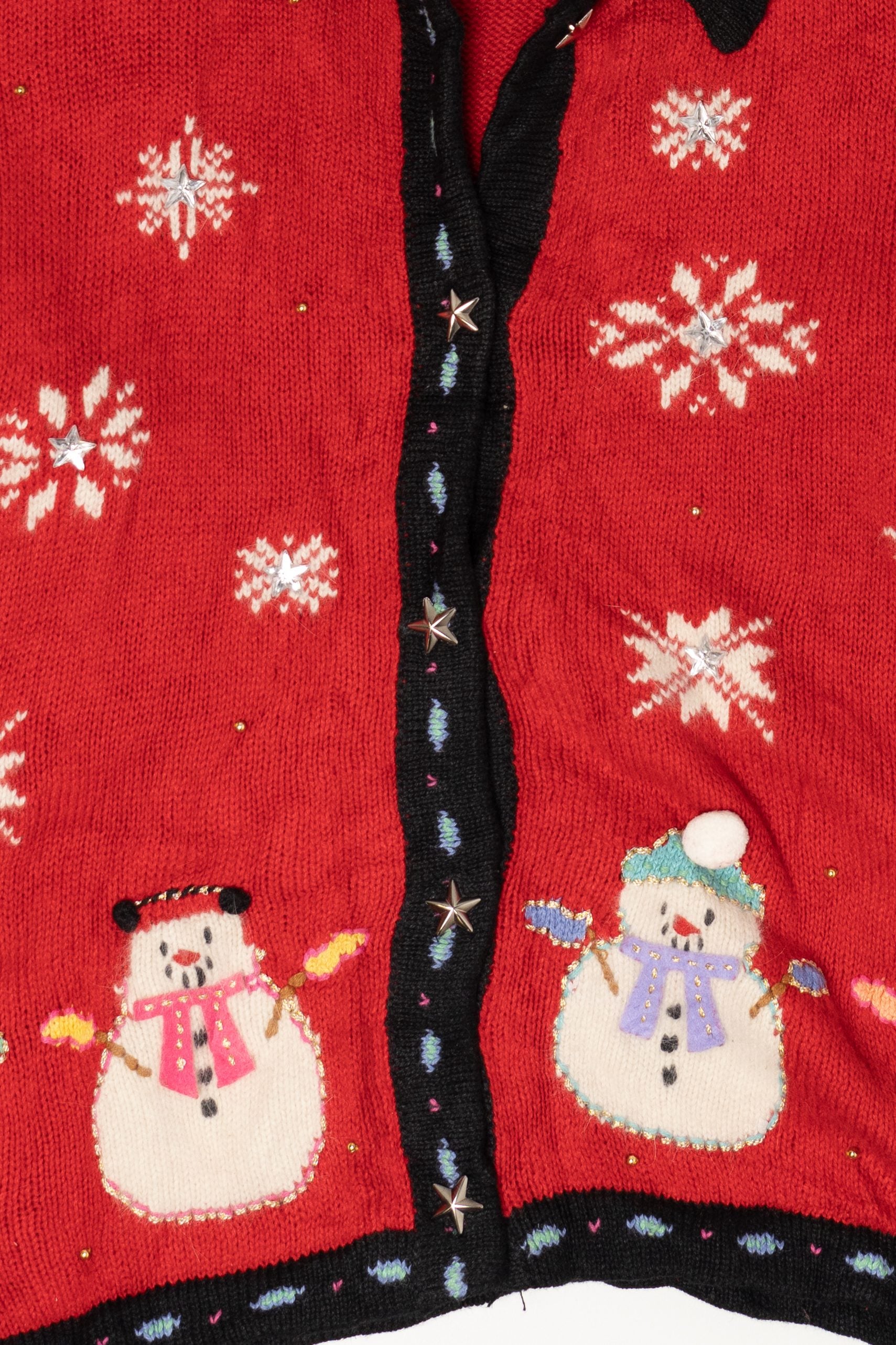 Vintage Karen Scott Hand Embroidered Snowmen Ugly Christmas Cardigan (1990s)