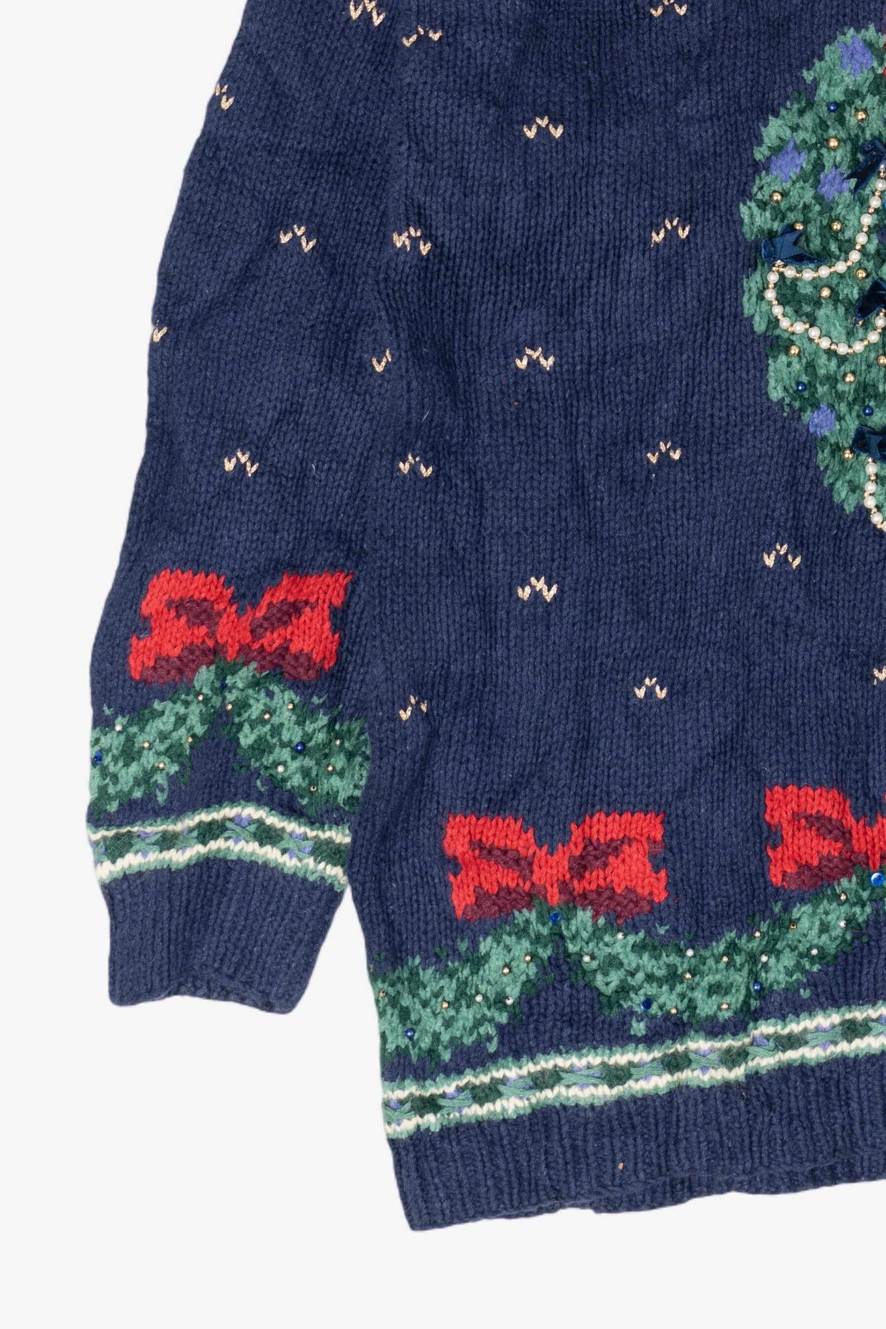 Vintage Hand Knit Wreaths Ugly Christmas Sweater (1990s)