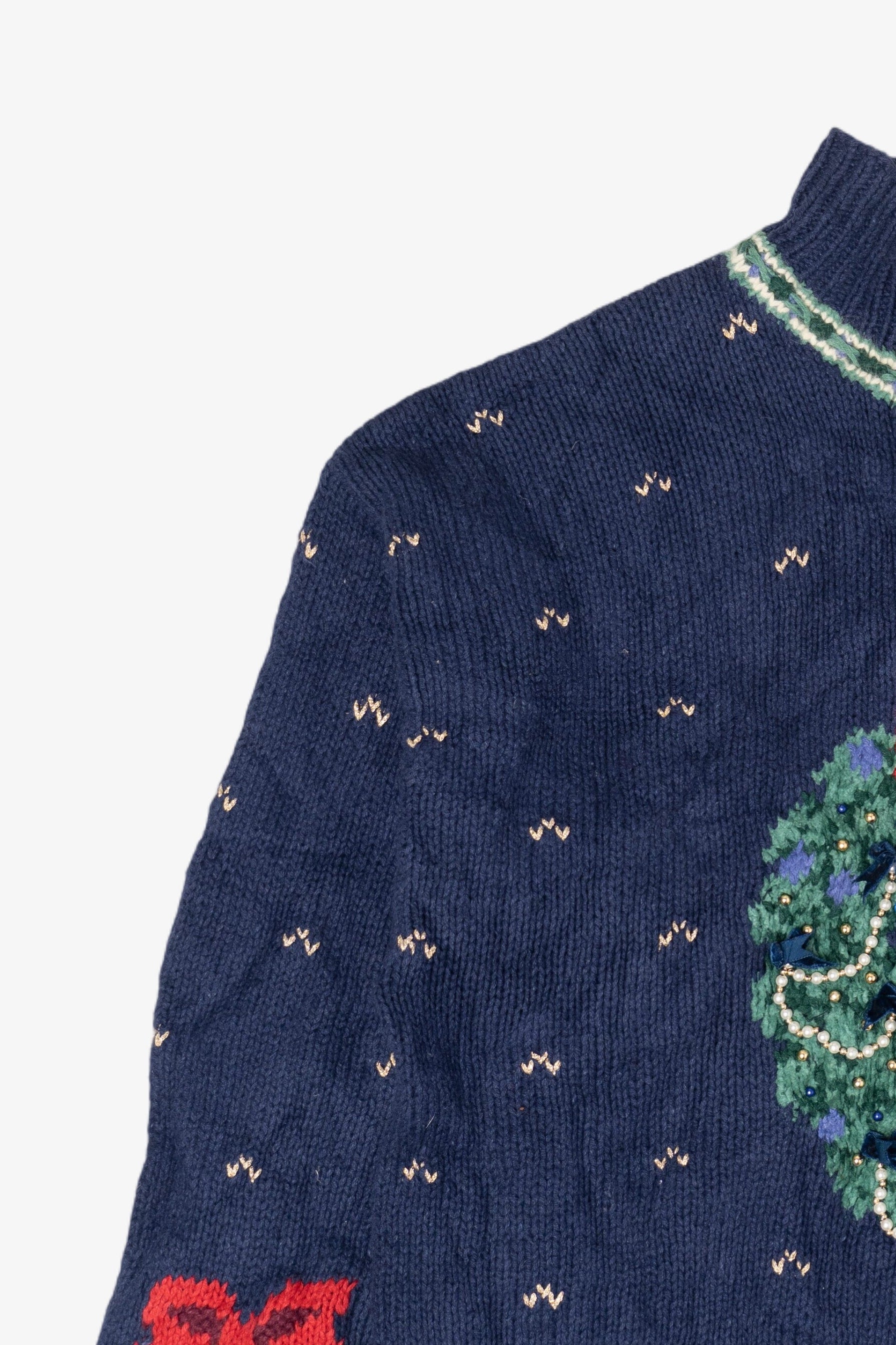 Vintage Hand Knit Wreaths Ugly Christmas Sweater (1990s)