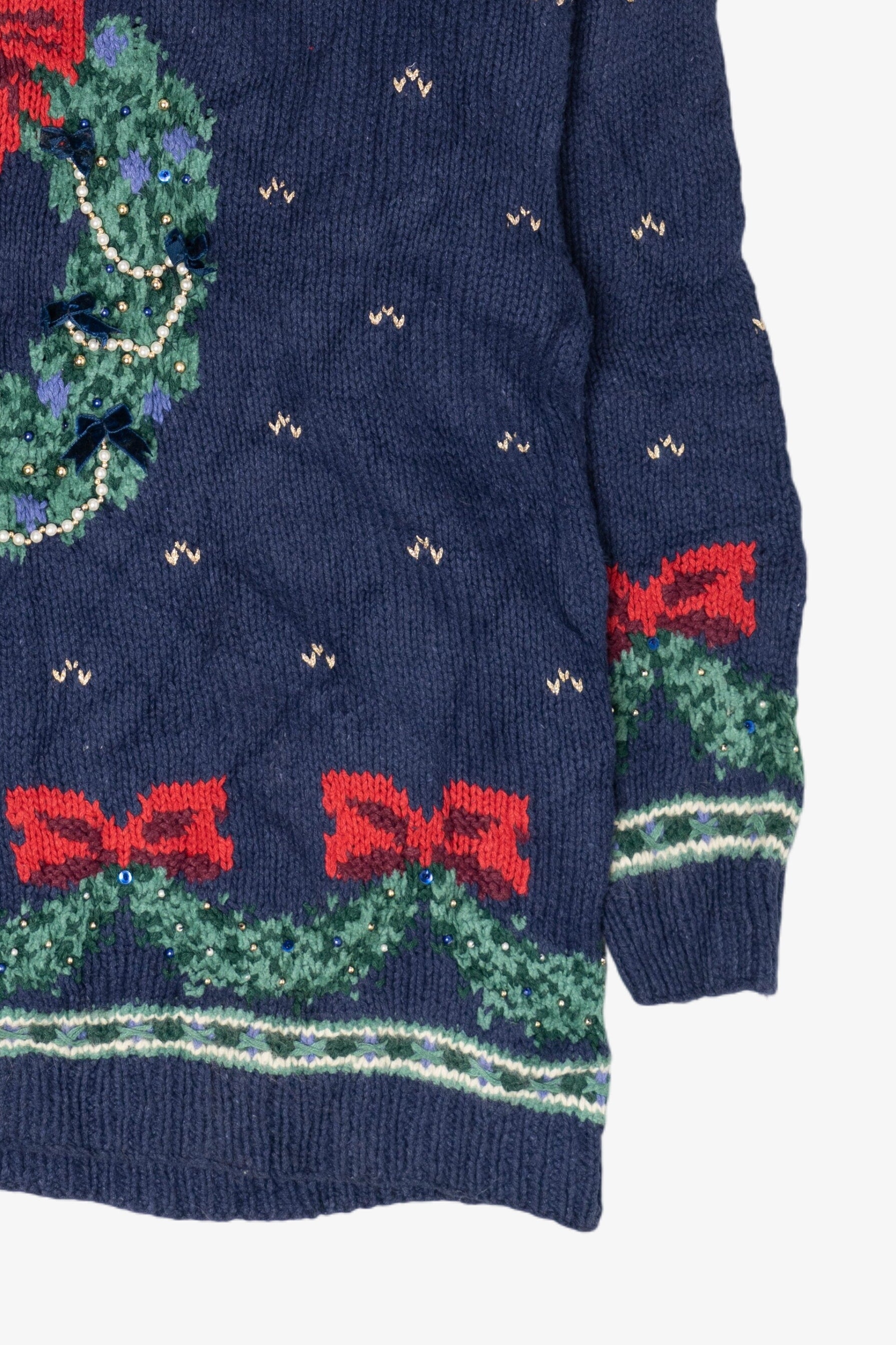 Vintage Hand Knit Wreaths Ugly Christmas Sweater (1990s)