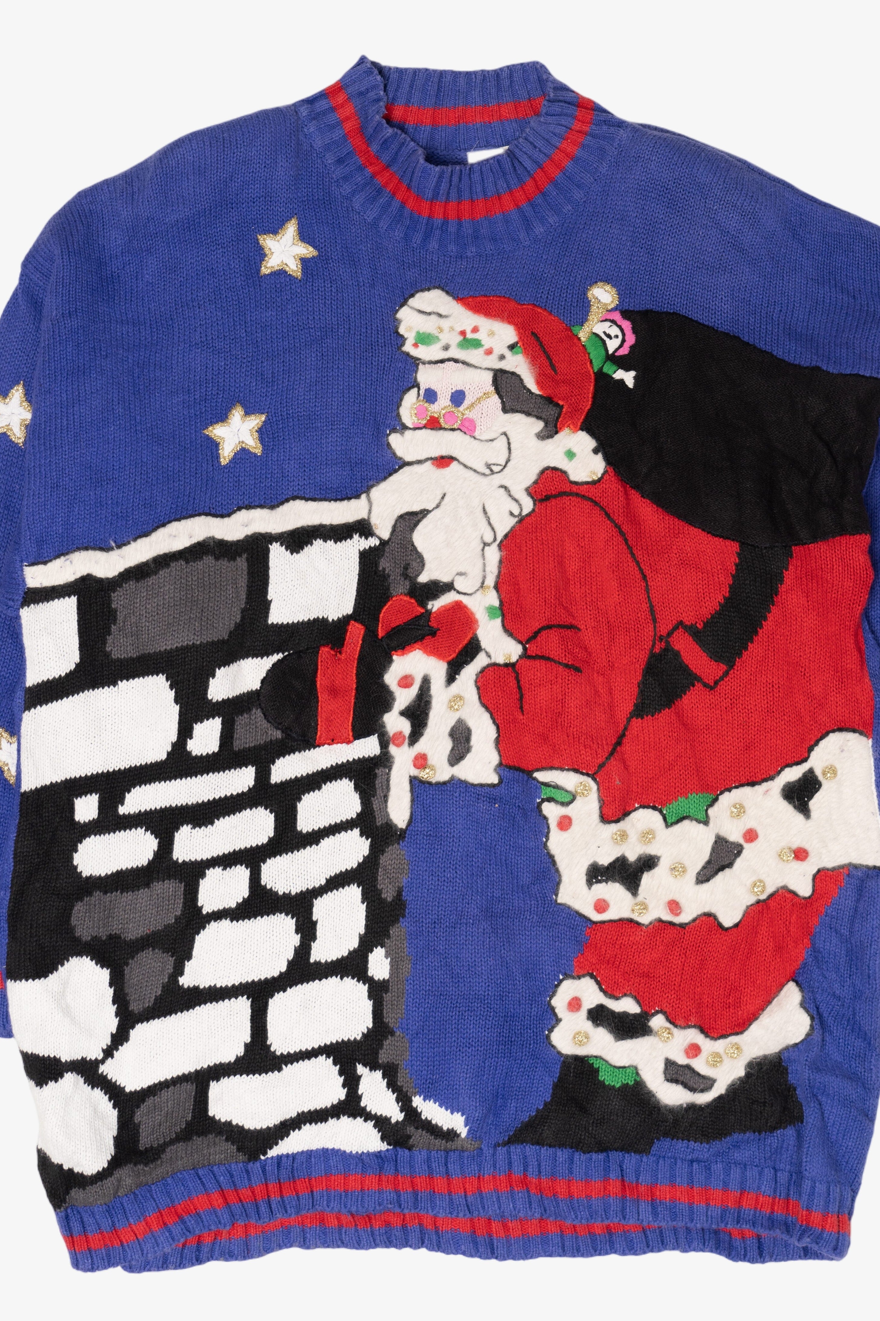 Vintage Santa Going Down the Chimney Ugly Christmas Sweater (1990s)