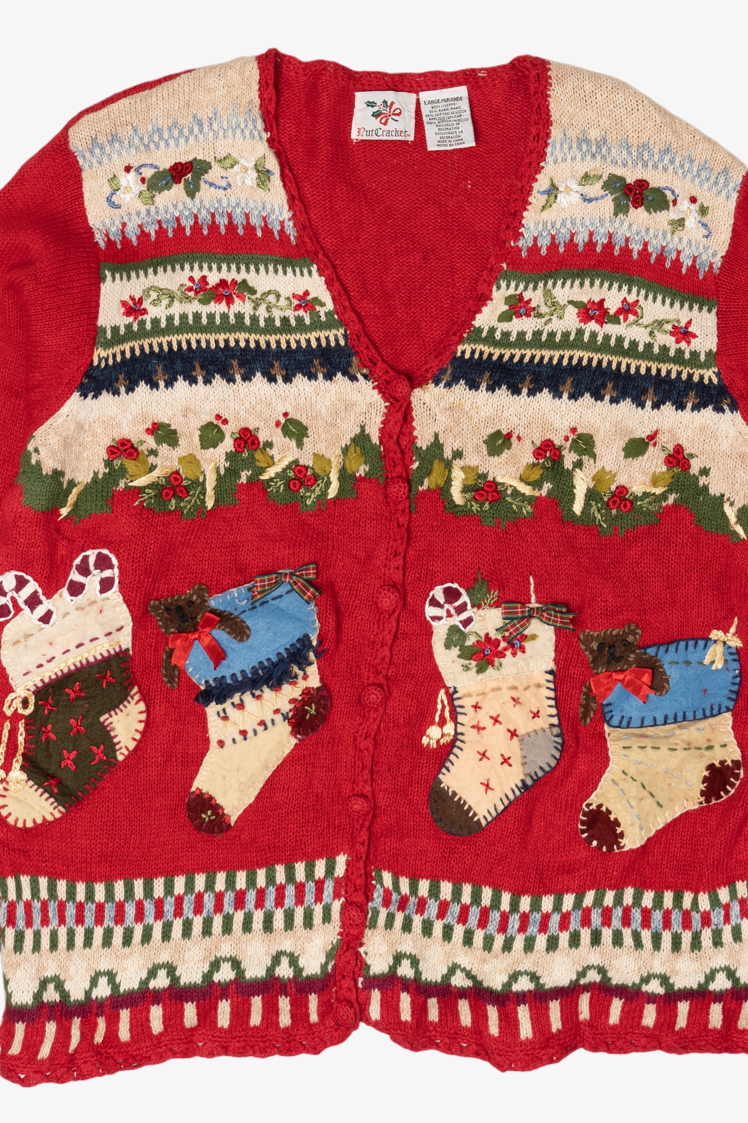 Vintage Nutcracker Stockings Ugly Christmas Sweater (1990s)
