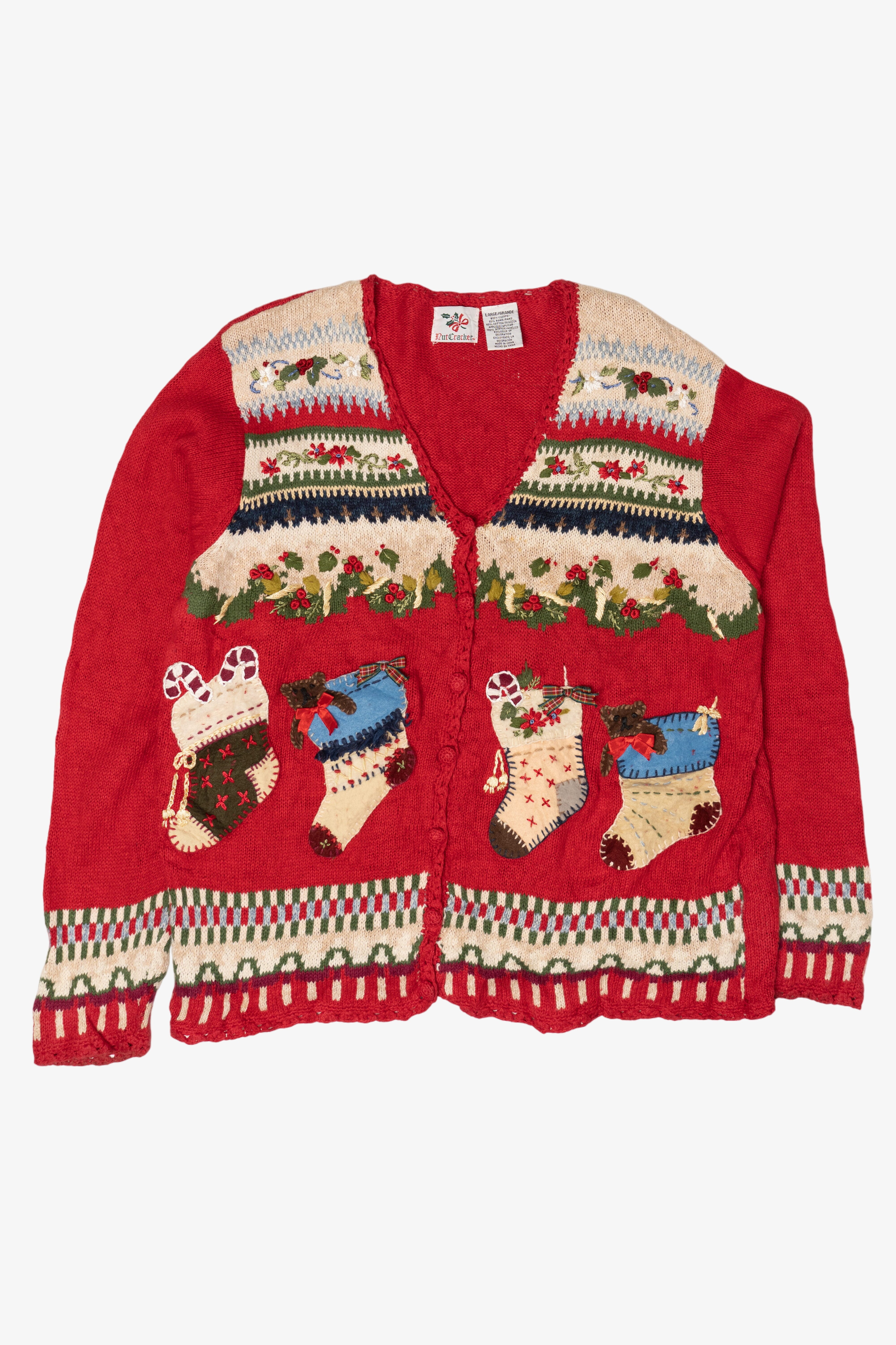 Vintage Nutcracker Stockings Ugly Christmas Sweater (1990s)