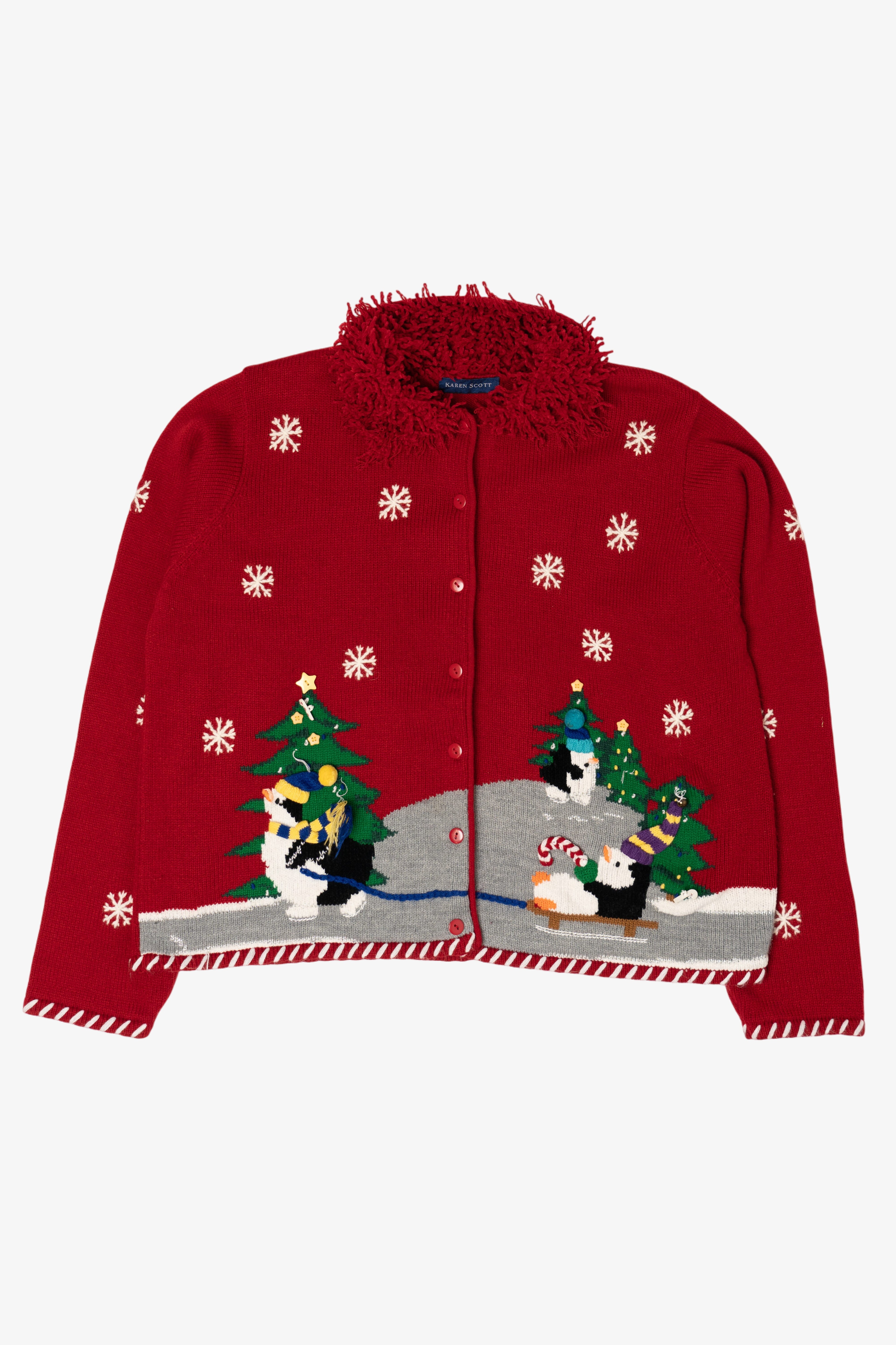 Vintage Karen Scott Penguins On Ice Ugly Christmas Cardigan (2000s)