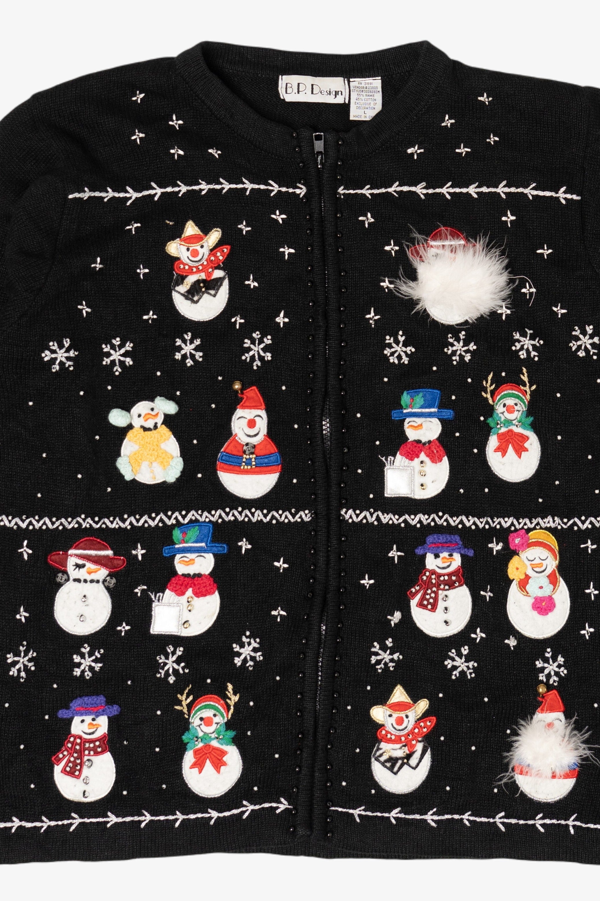 Vintage B.P Design Snowmen Ugly Christmas Cardigan (2000s)